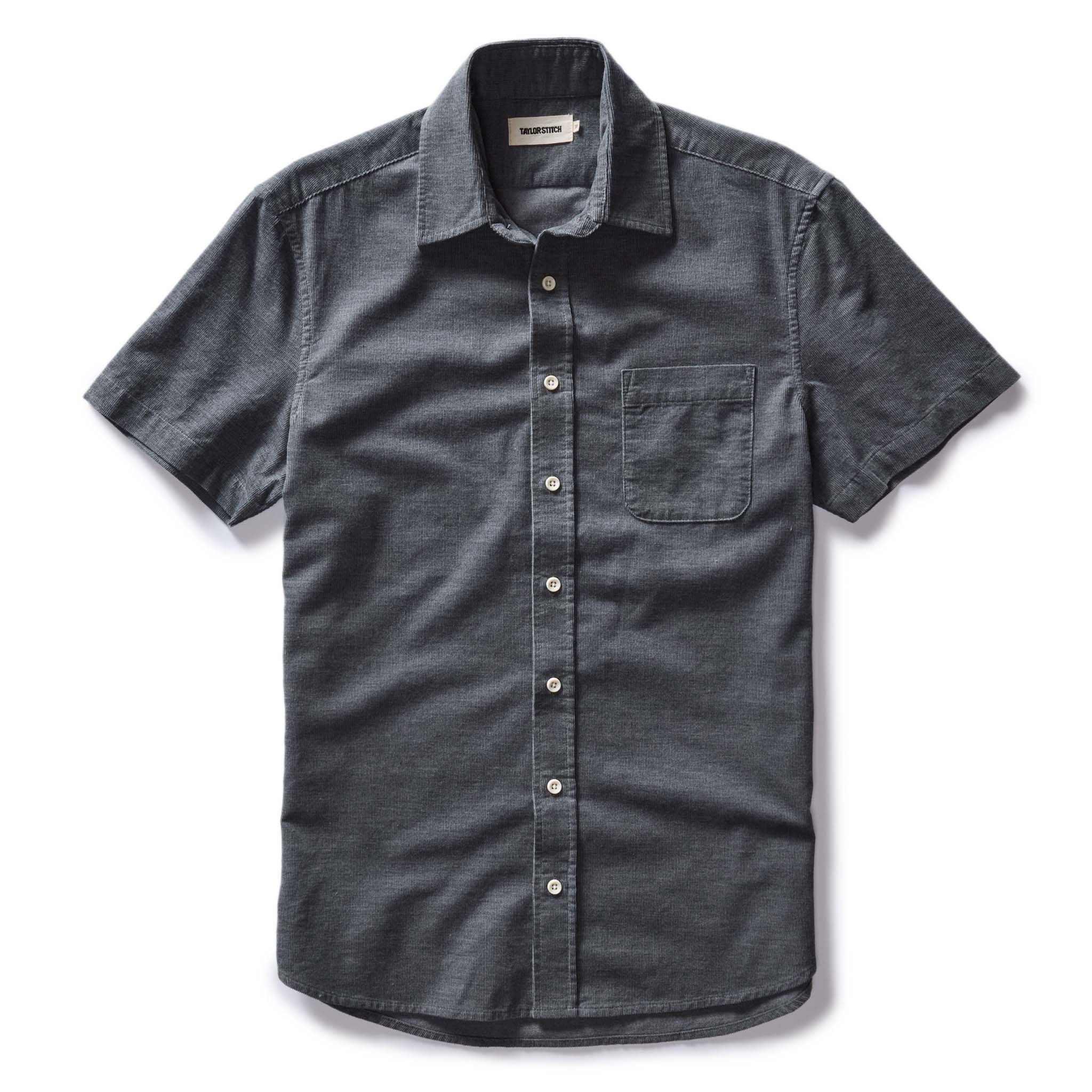 flatlay of The Short Sleeve California in Heather Slate Cord, Wovens by Taylor Stitch