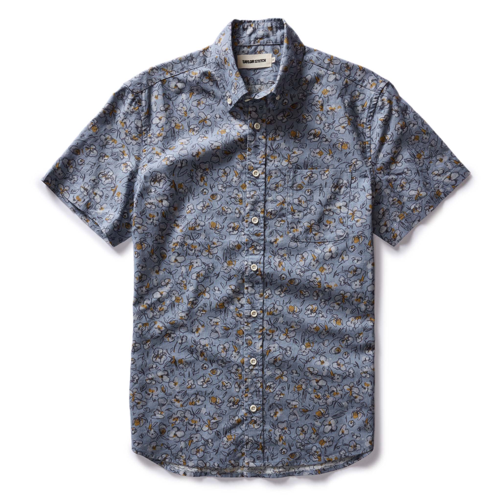 flatlay of The Short Sleeve Jack in Light Blue Floral, Wovens by Taylor Stitch