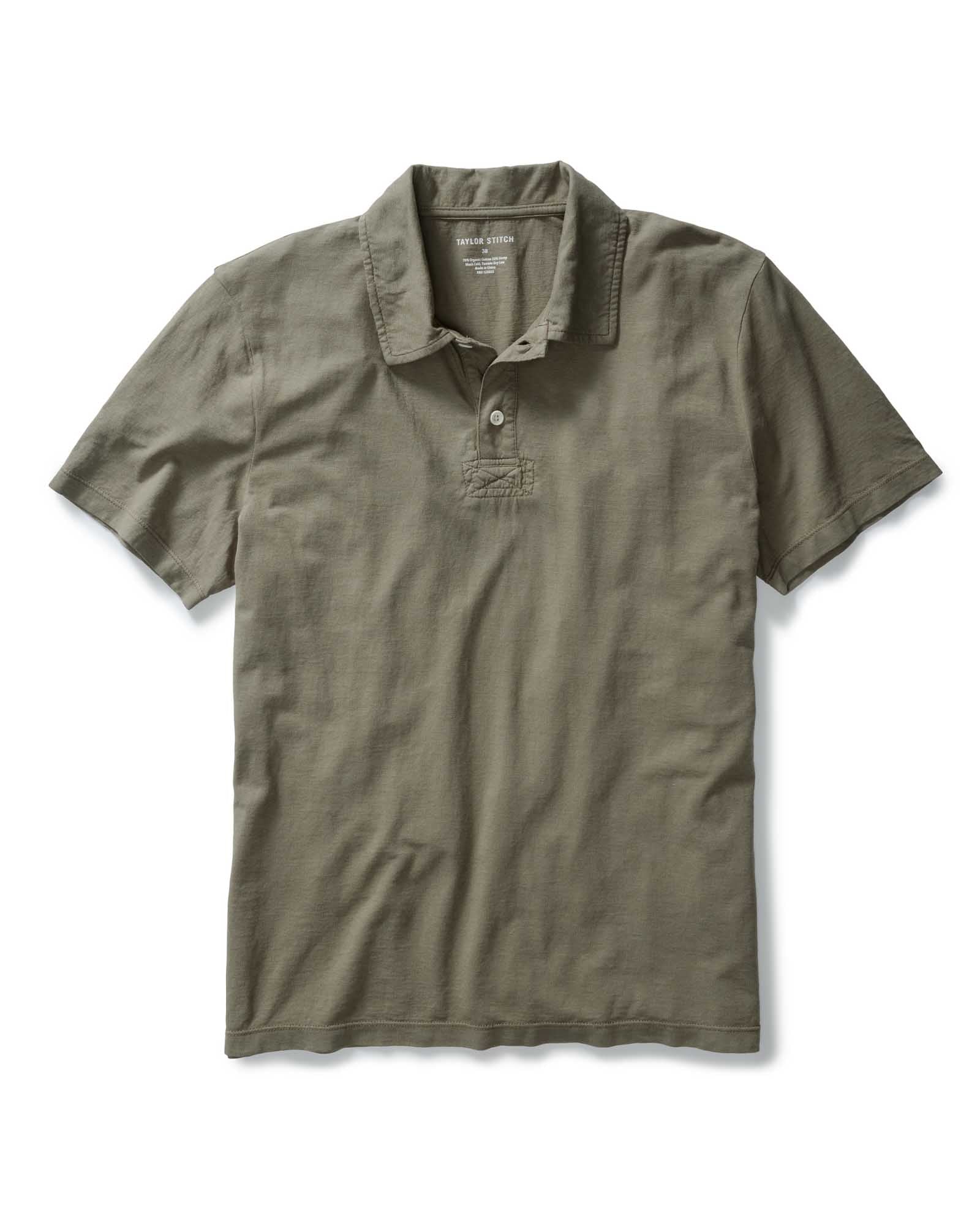 flatlay of The Cotton Hemp Polo in Olive, Knits by Taylor Stitch