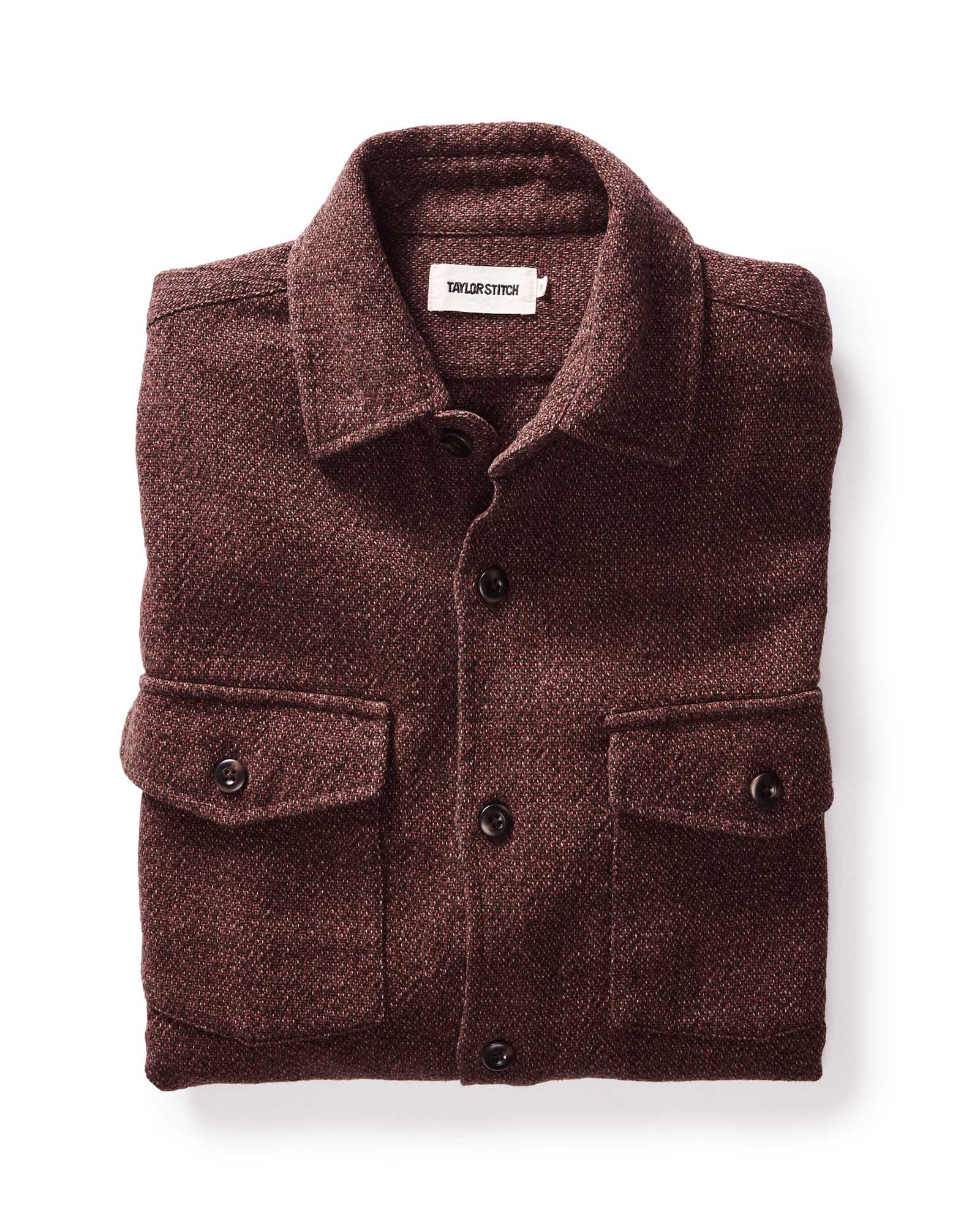 folded flatlay of The Point Shirt in Burgundy Linen Tweed, Wovens by Taylor Stitch