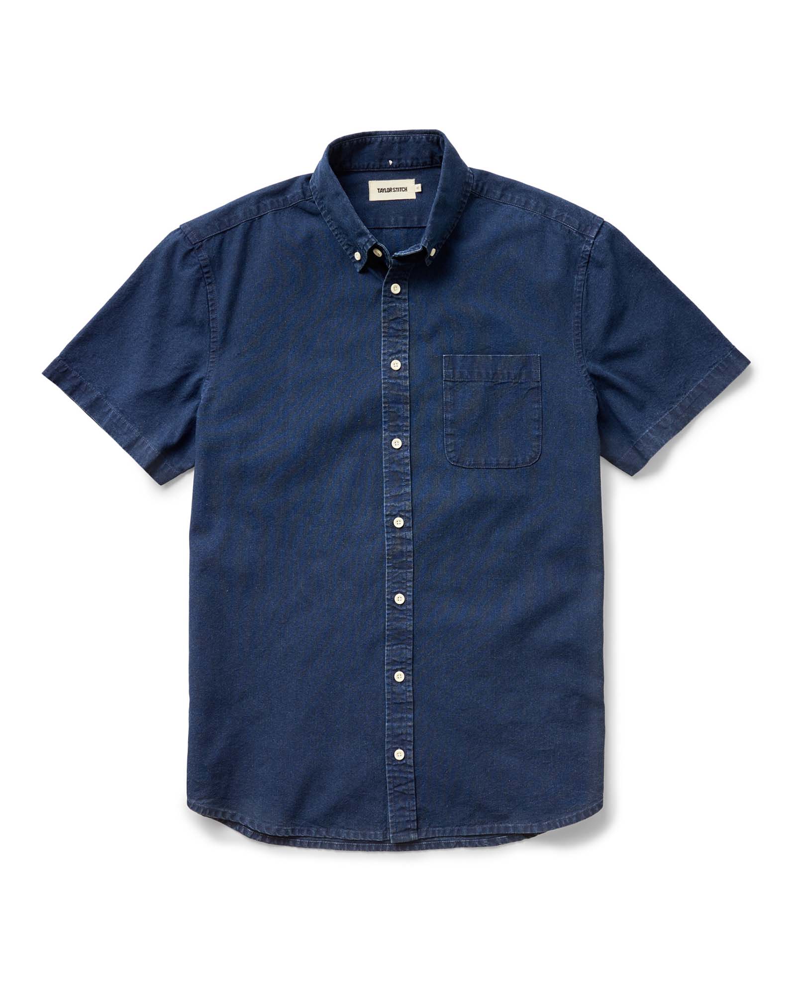 flatlay of The Short Sleeve Jack in Rinsed Indigo Oxford, Wovens by Taylor Stitch