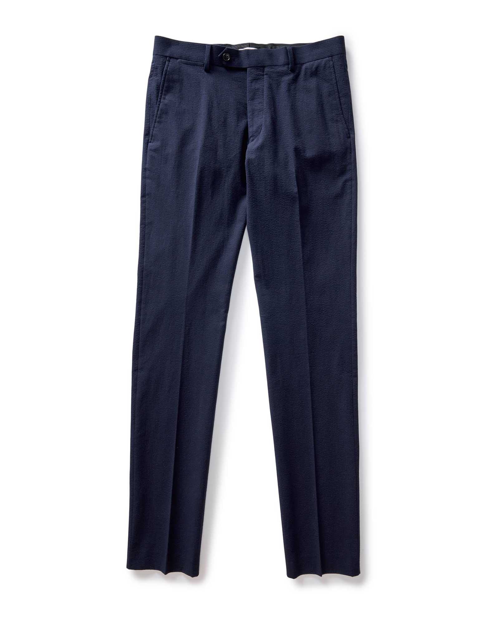 flatlay of The Stevens Trouser in Navy Linen Seersucker, Bottoms by Taylor Stitch