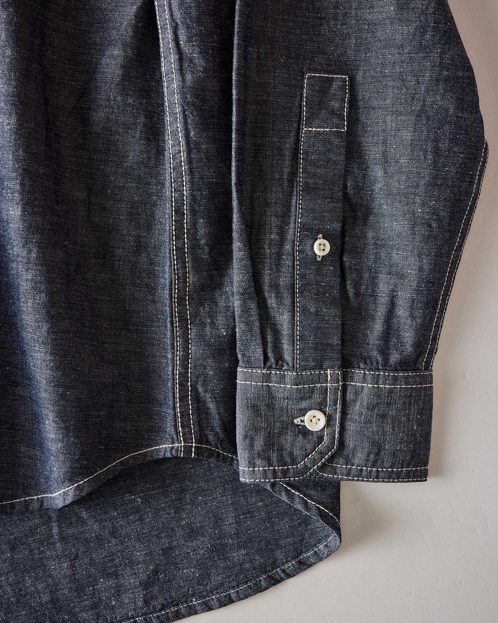 material shot of the cuff on The Utility Shirt in Rinsed Indigo Nep, Wovens by Taylor Stitch