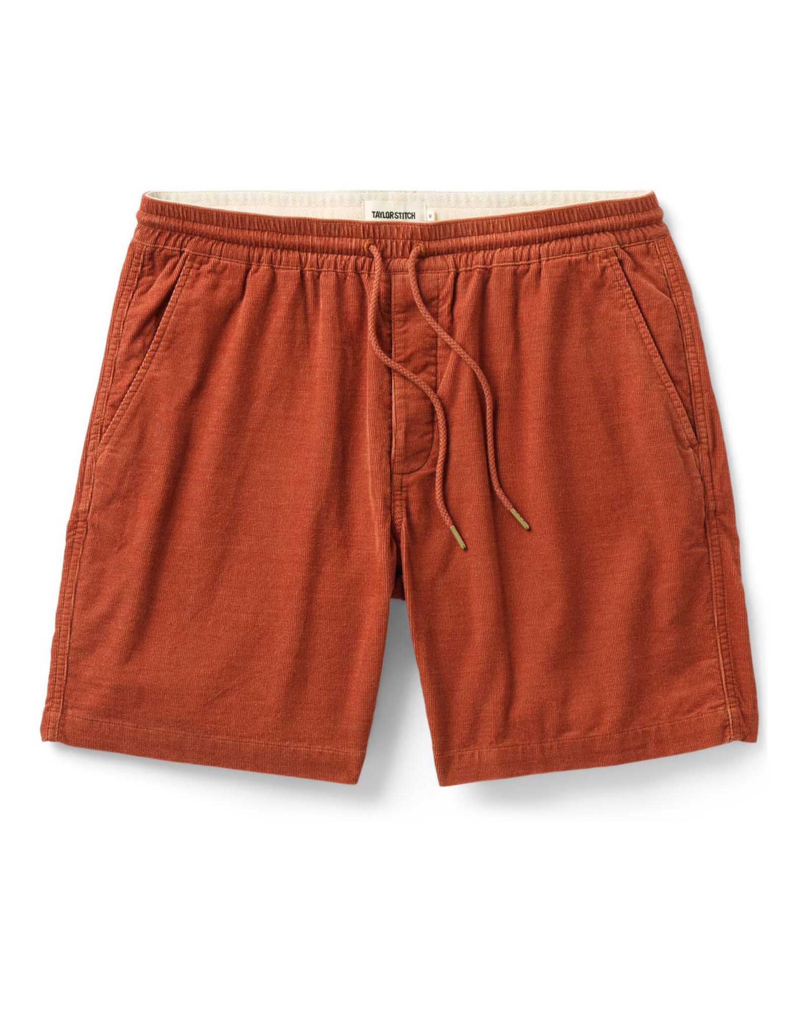flatlay of The Apres Short in Heather Chili Pincord, Bottoms by Taylor Stitch