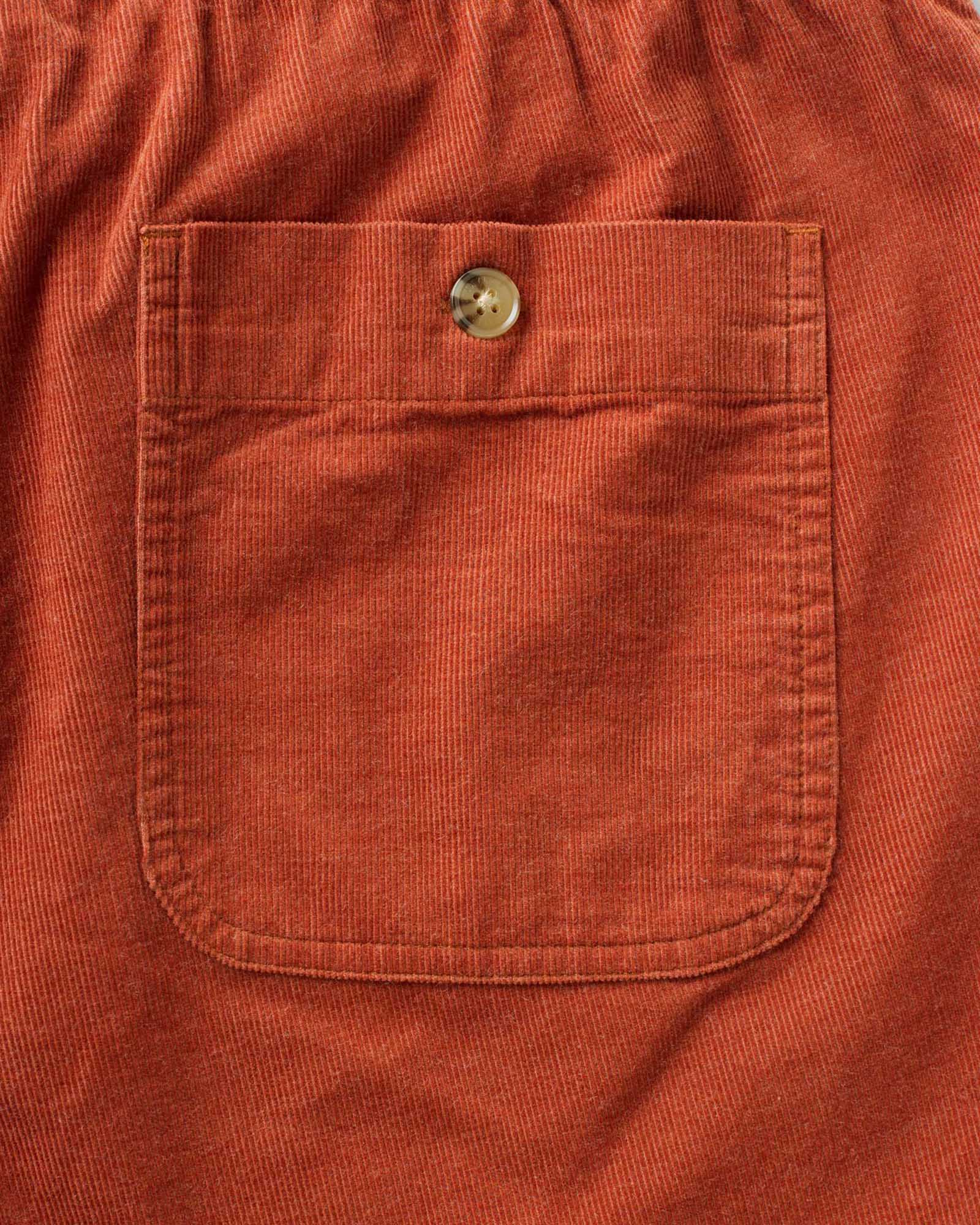 material shot of the pocket on The Apres Short in Heather Chili Pincord, Bottoms by Taylor Stitch