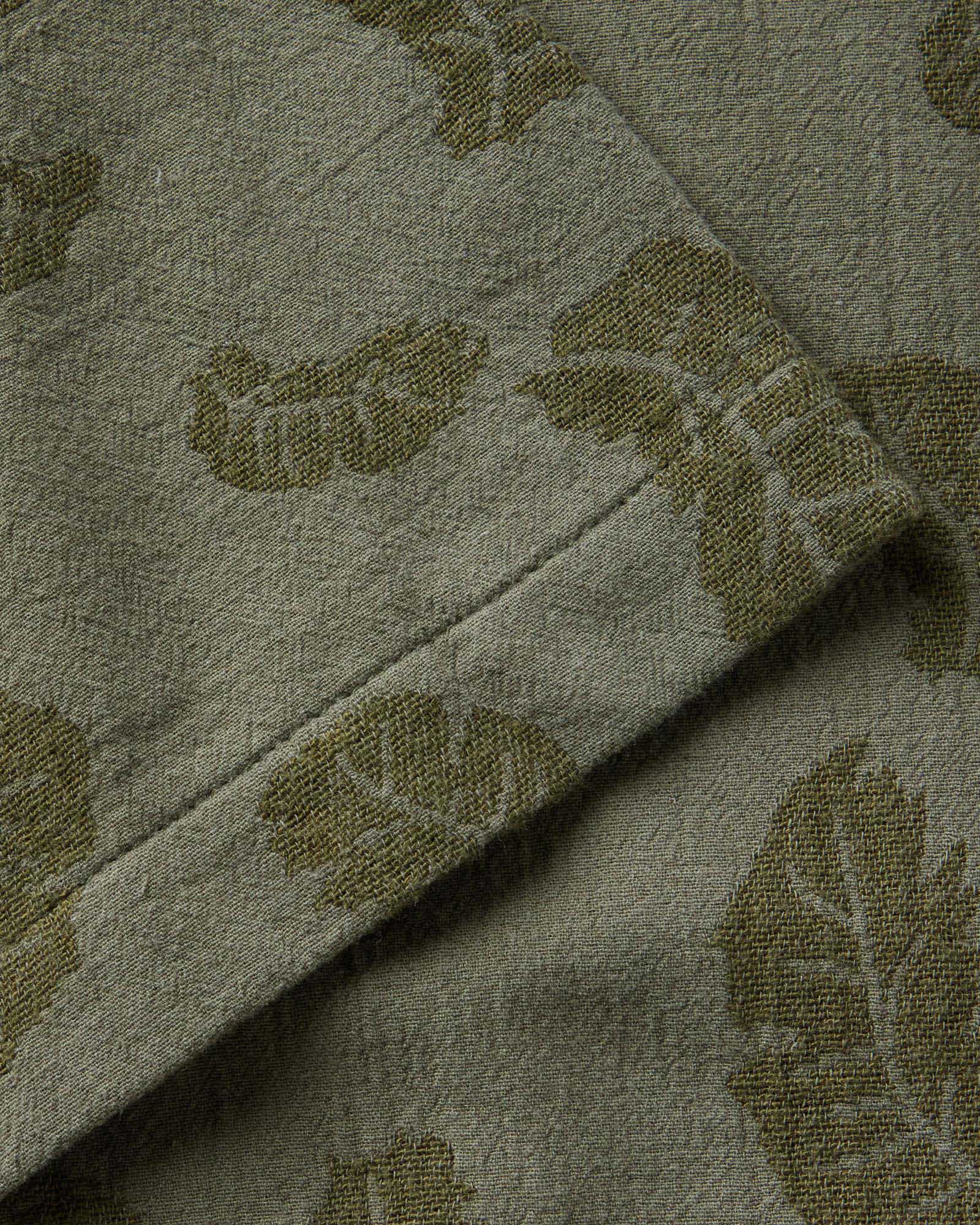 material shot of the sleeve on The Hawthorne Shirt in Burnt Olive Floral Jacquard, Wovens by Taylor Stitch