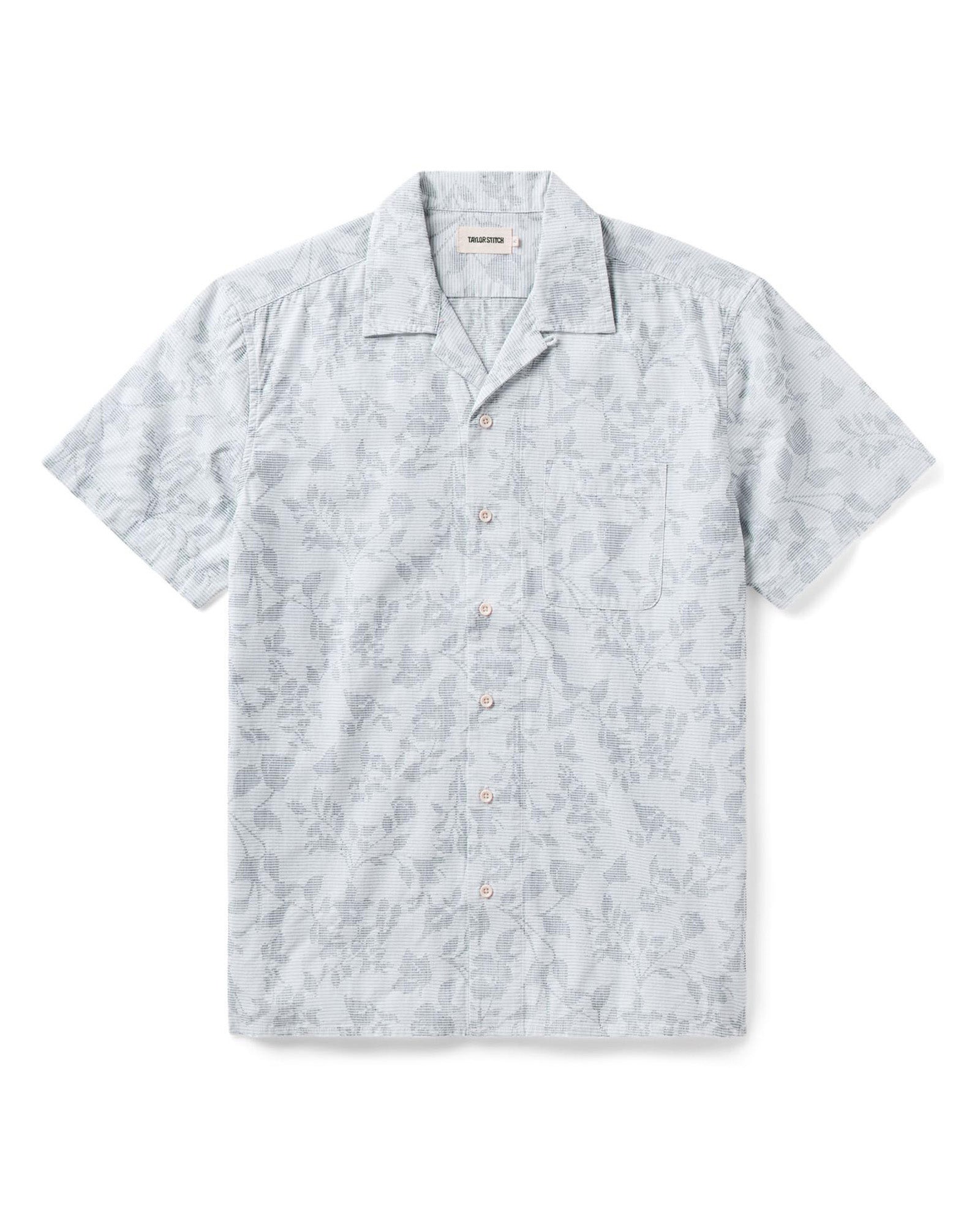 flatlay of The Hawthorne Shirt in Sky Blue Floral Jacquard, Wovens by Taylor Stitch