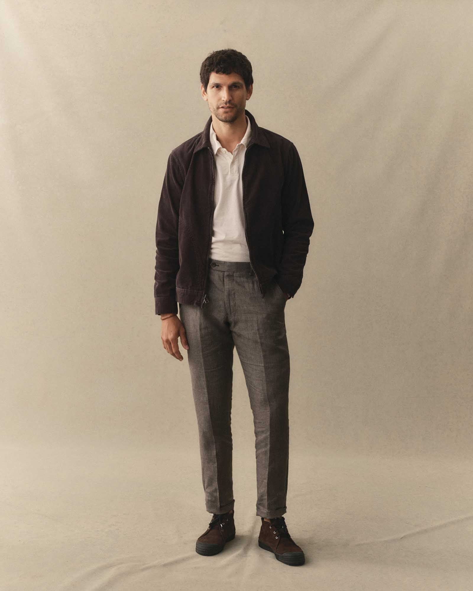 fit model showing off The Piston Jacket in Coal Corduroy, Outerwear by Taylor Stitch