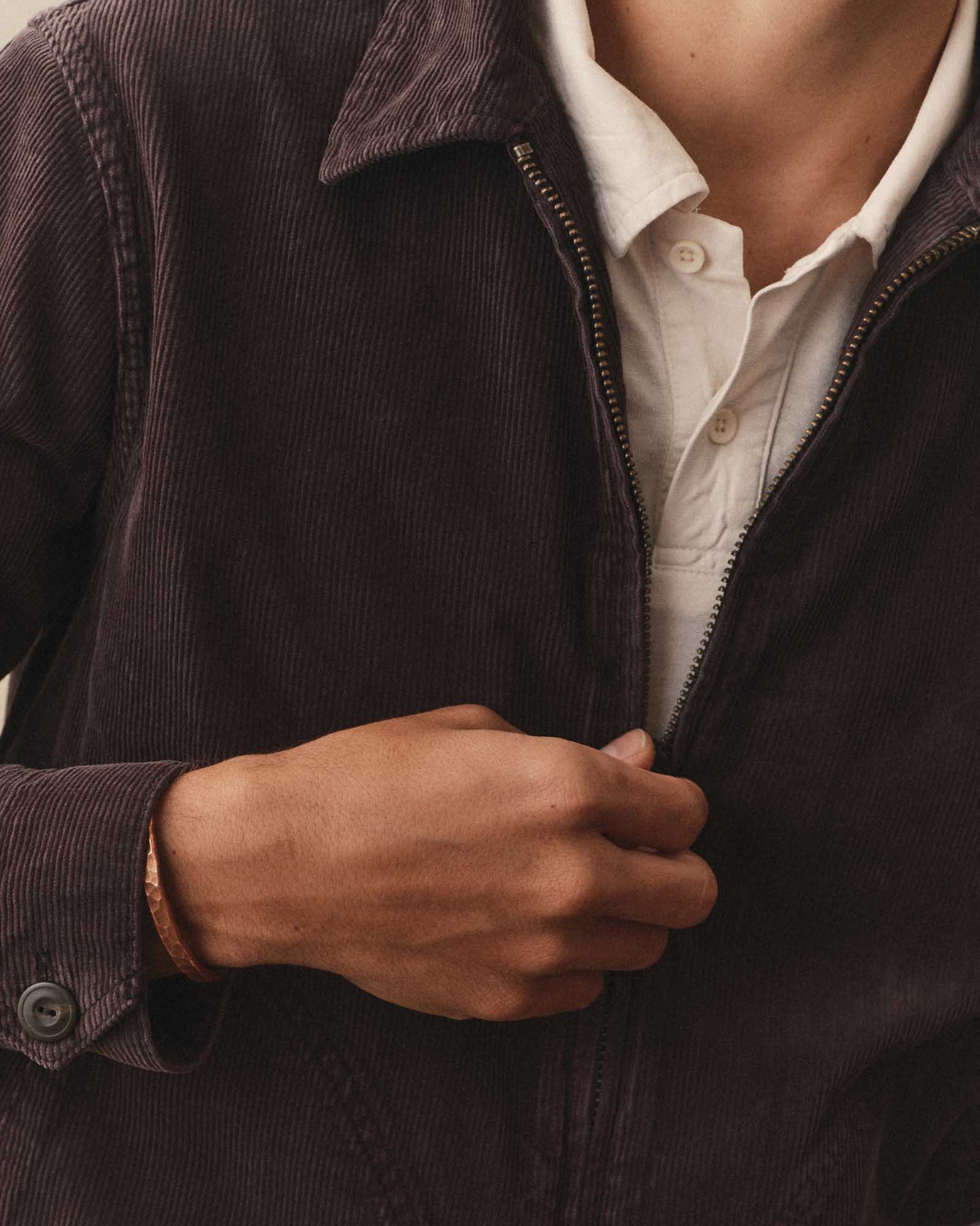 fit model wearing The Piston Jacket in Coal Corduroy, Outerwear by Taylor Stitch