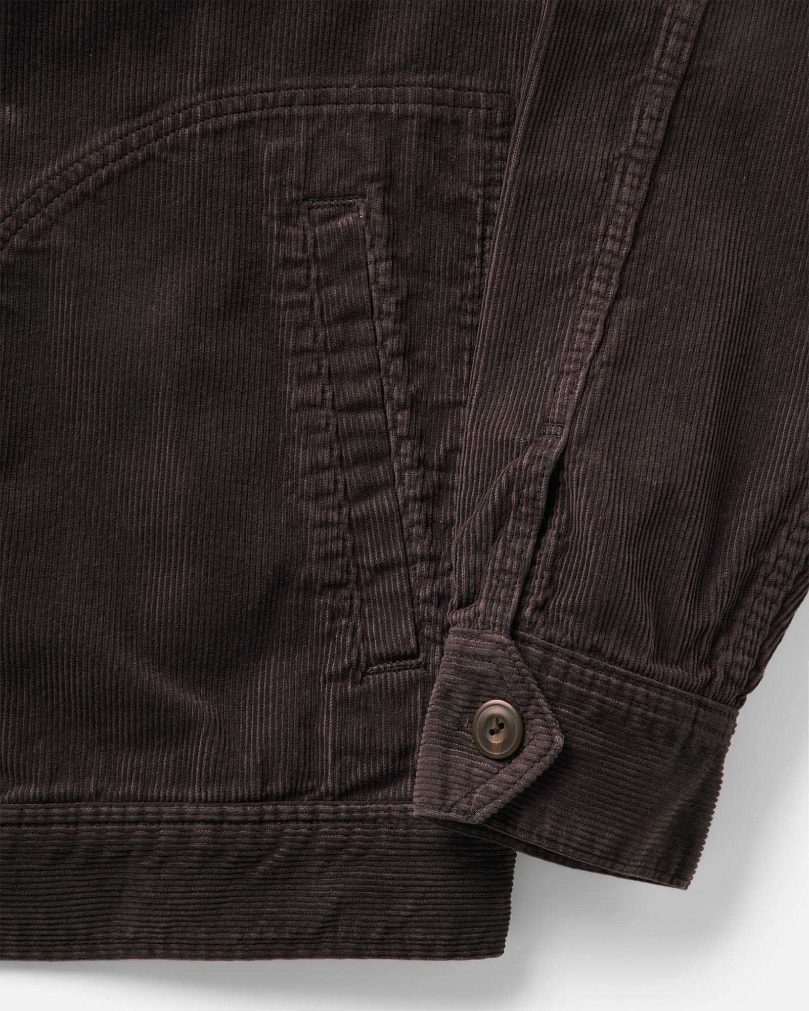 material shot of the sleeve on The Piston Jacket in Coal Corduroy, Outerwear by Taylor Stitch