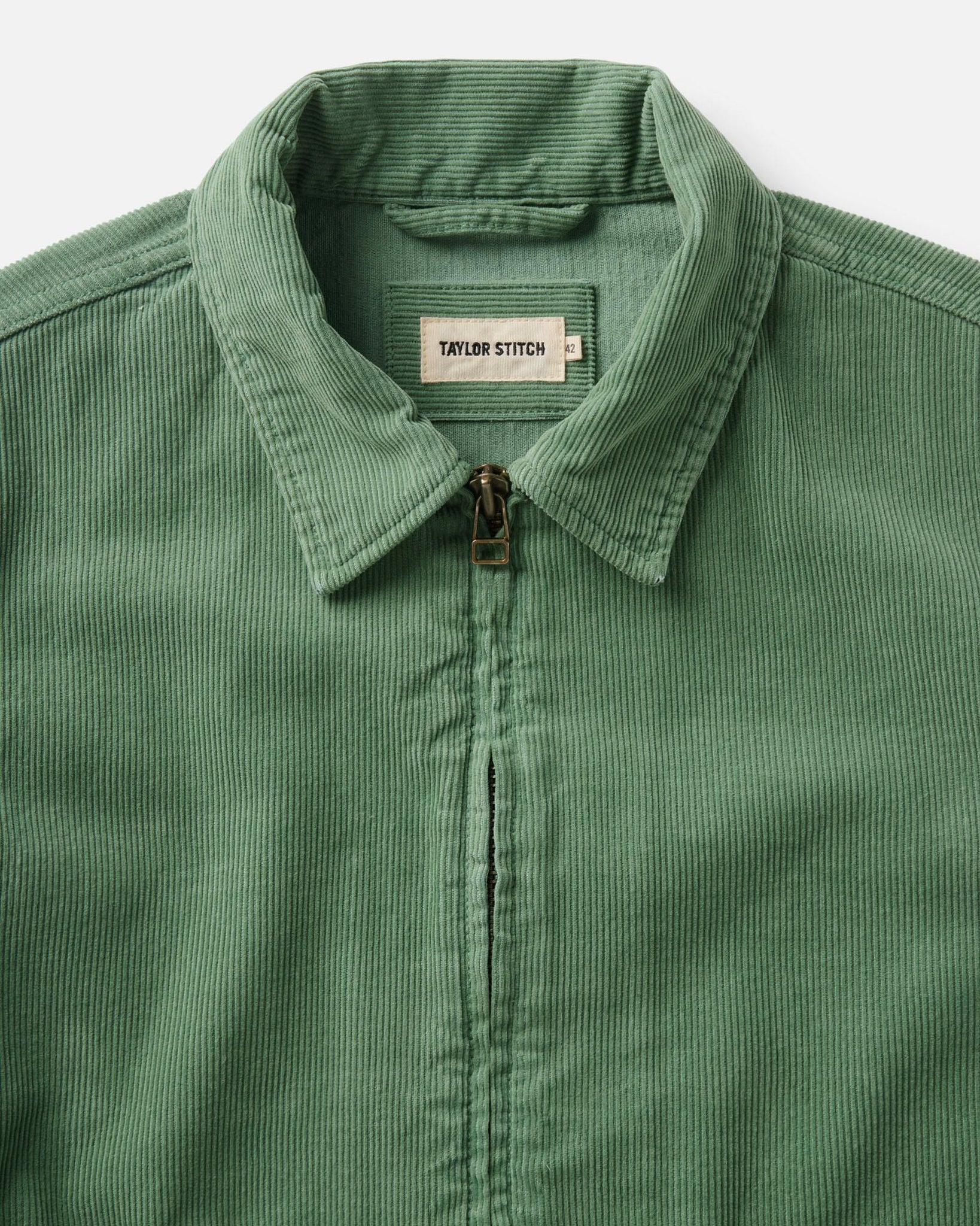 material shot of the collar on The Piston Jacket in Ivy Corduroy, Outerwear by Taylor Stitch