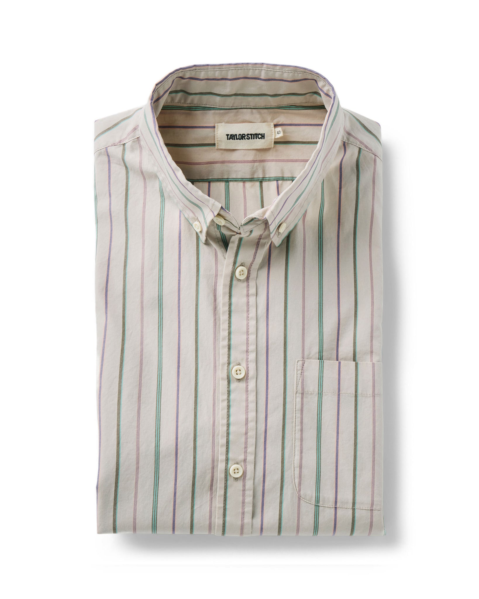 folded flatlay of The Jack in Algiers Stripe, Wovens by Taylor Stitch
