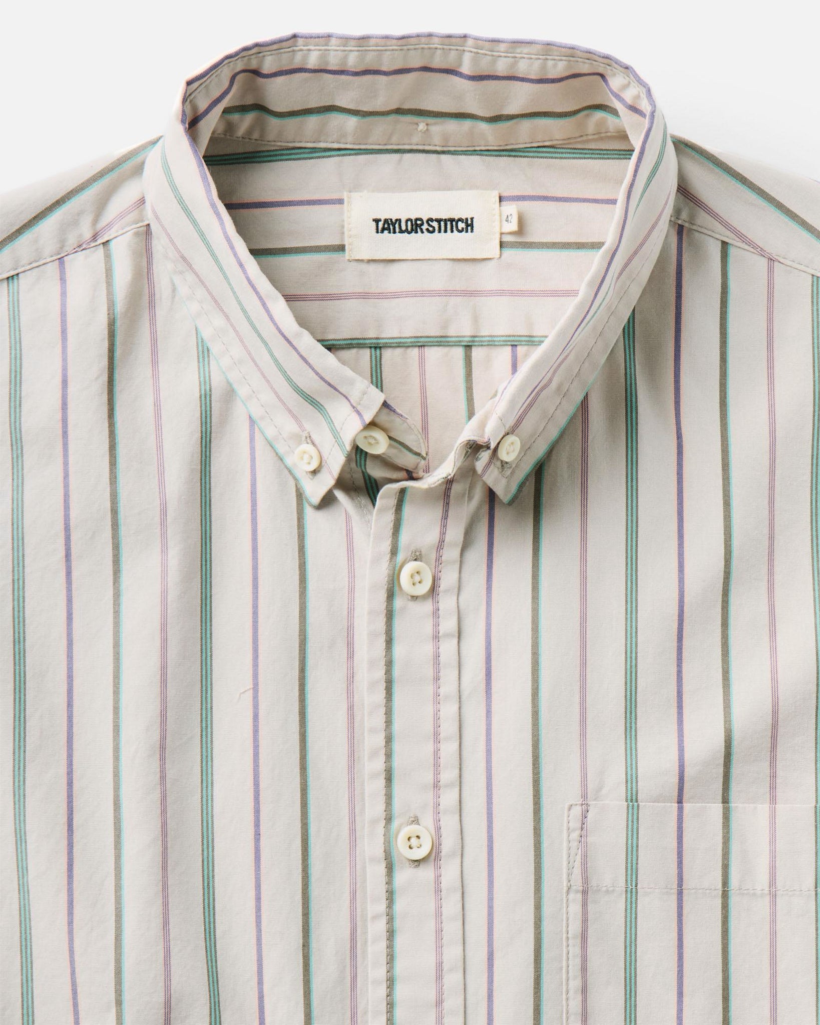 material shot of the collar on The Jack in Algiers Stripe, Wovens by Taylor Stitch