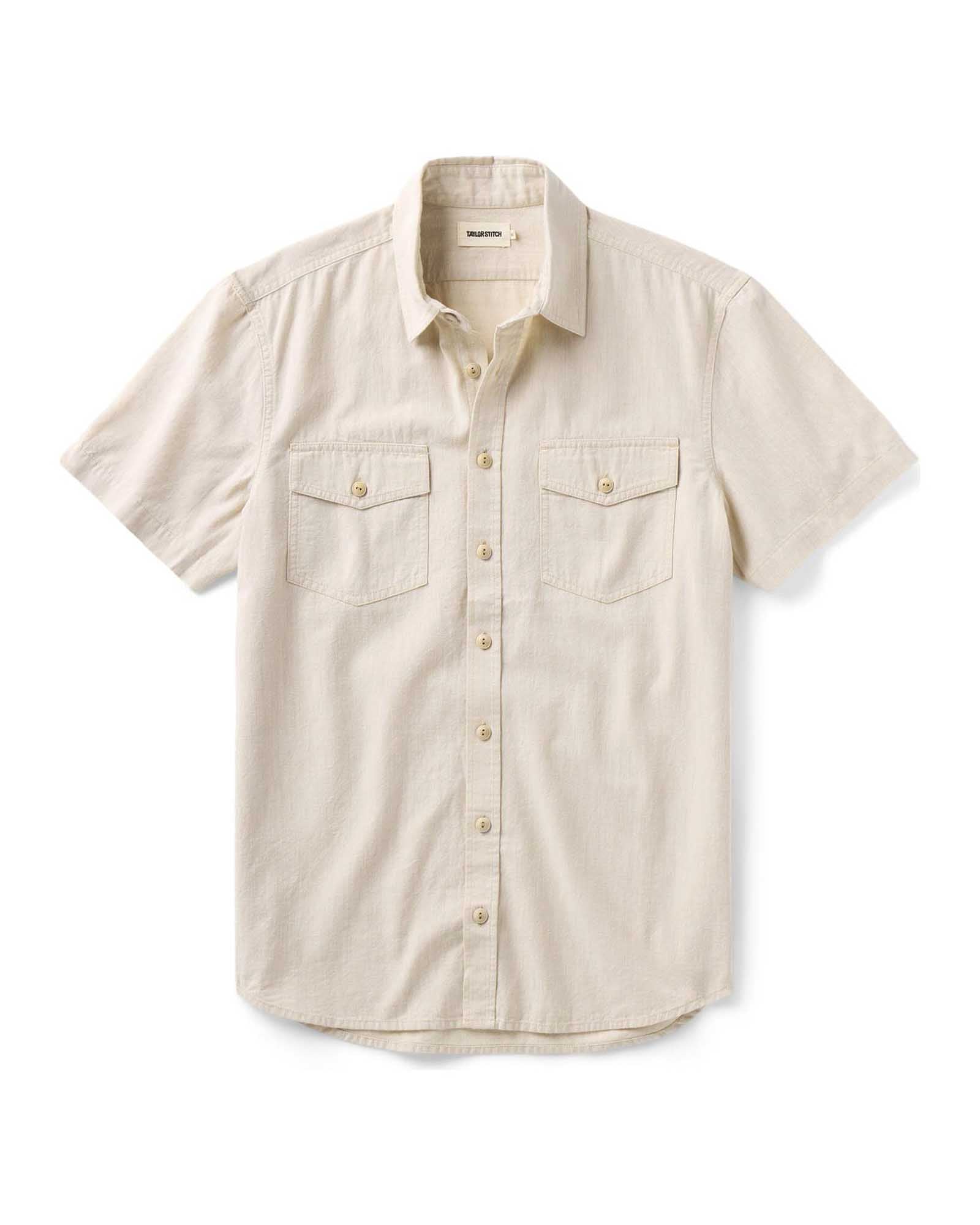 flaltay of The Short Sleeve Crew Shirt in Natural Chambray, Wovens by Taylor Stitch