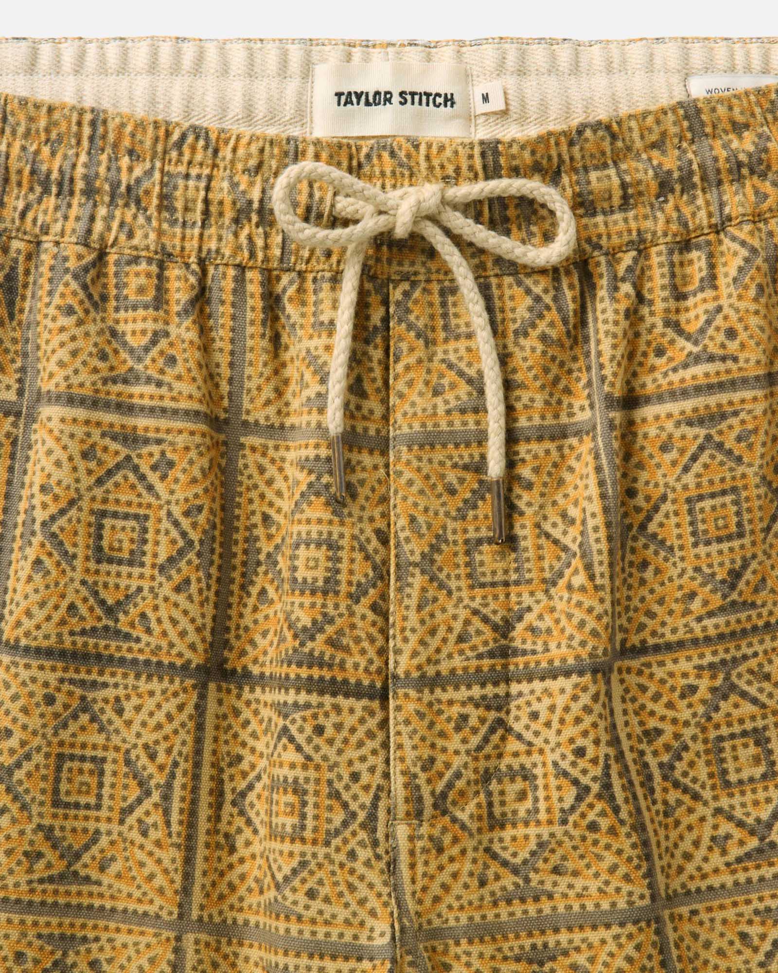 editorial image of the waistband on The Apres Short in Fennel Block Print, Bottoms by Taylor Stitch