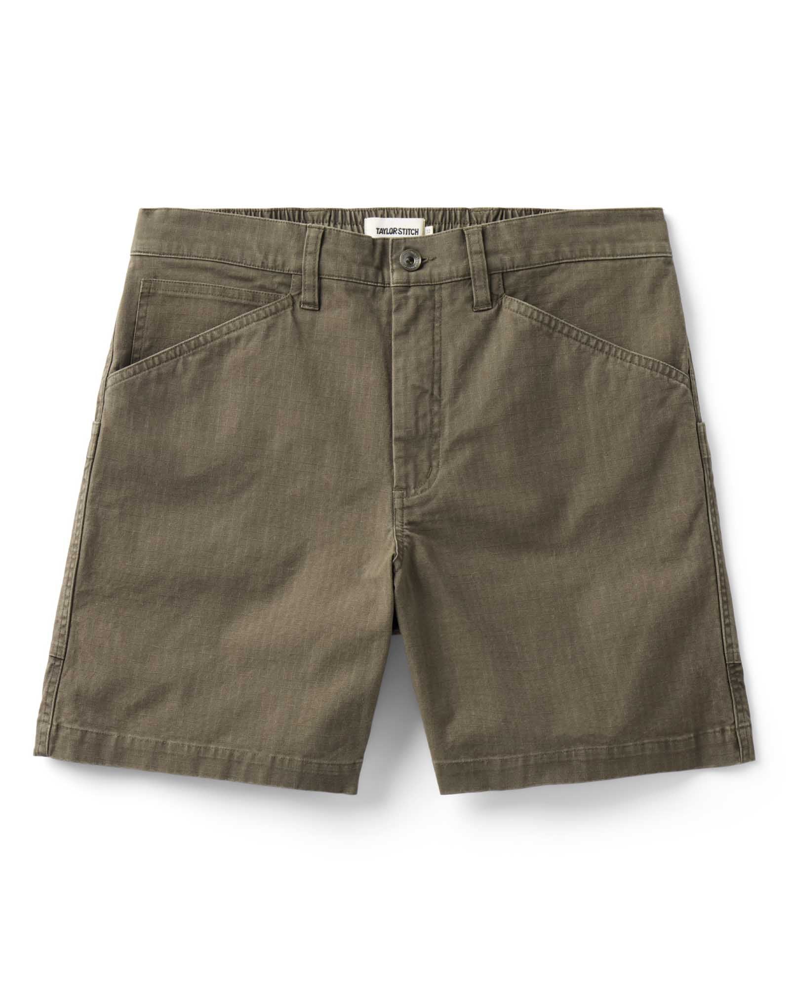 flatlay of The Boulder Short in Mushroom Ripstop, Bottoms by Taylor Stitch