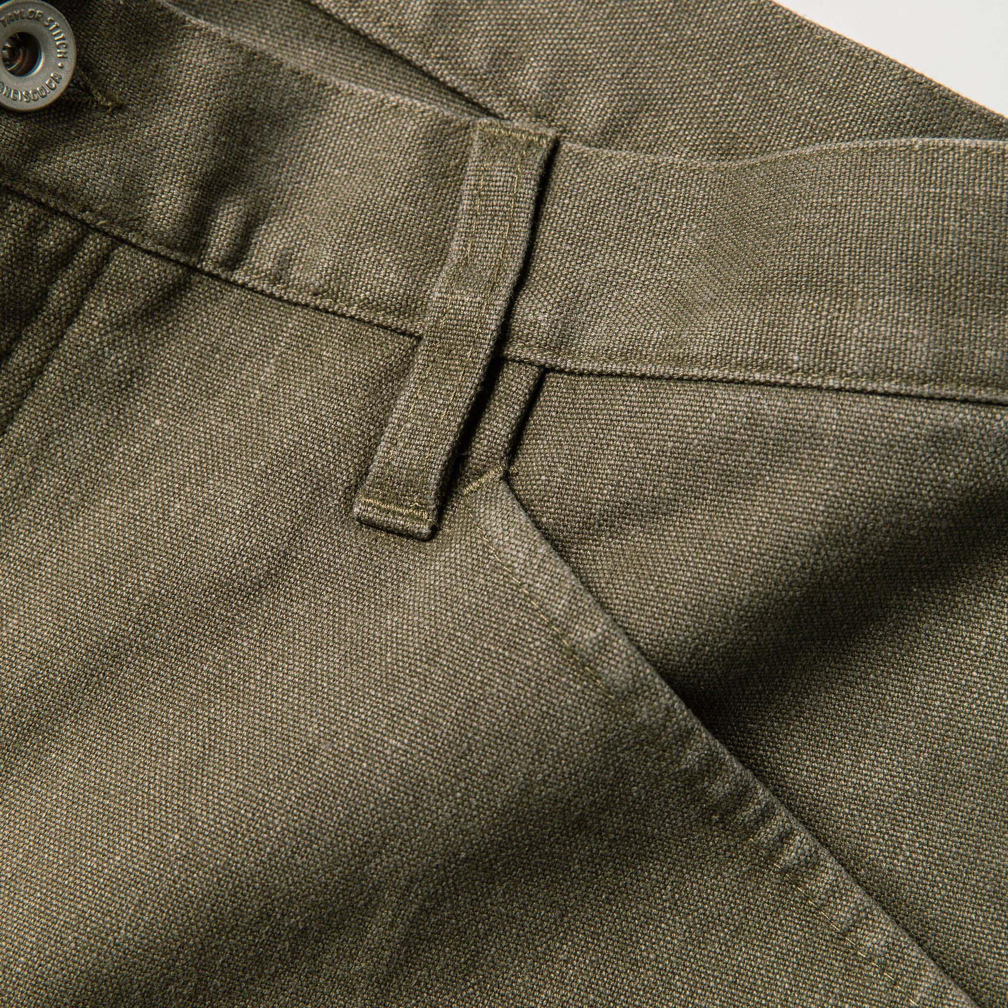 material shot of the belt loop on The Chore Pant in Stone Boss Duck, Bottoms by Taylor Stitch