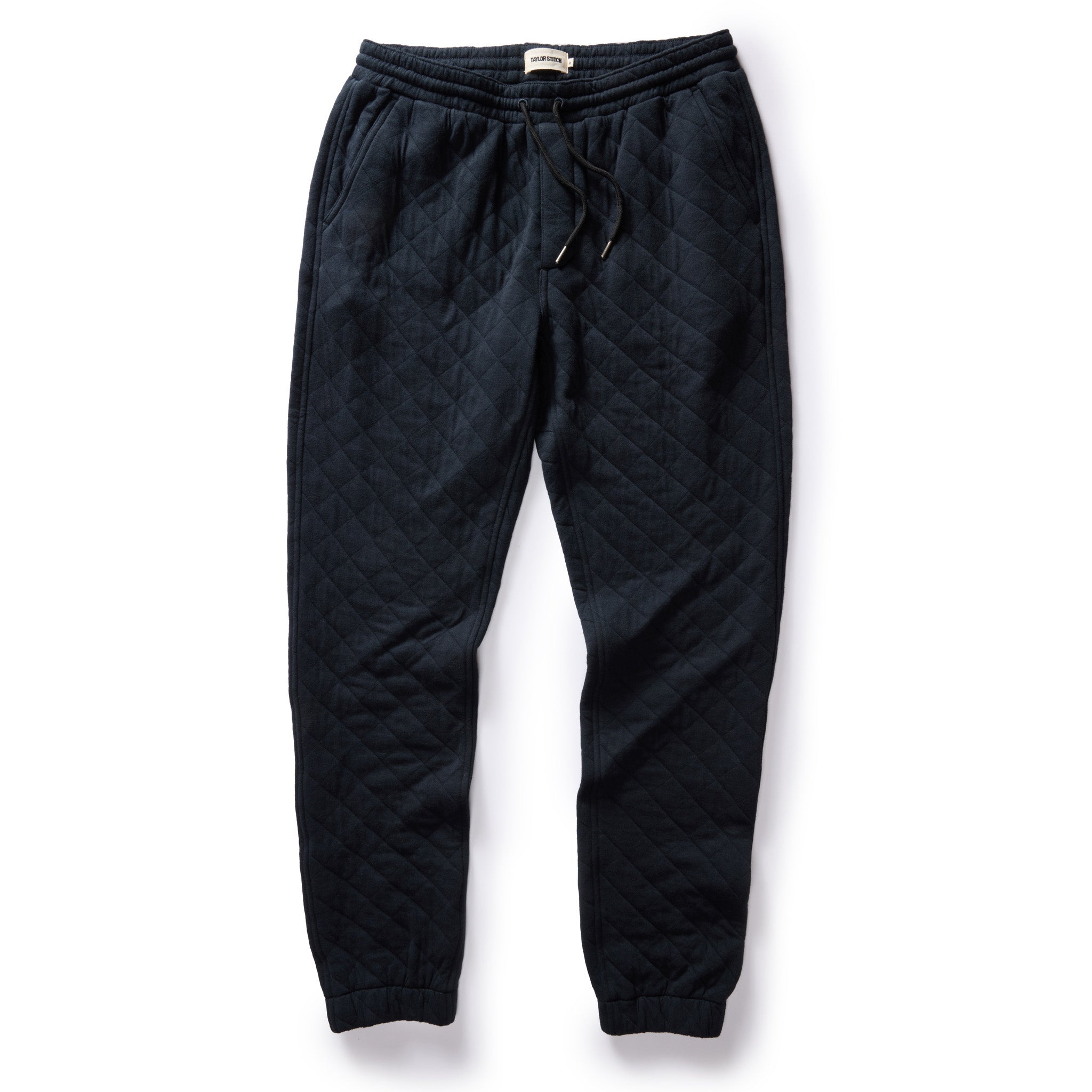 flatlay of The Quilted Jersey Pant in Midnight Heather, shown in full, Bottoms by Taylor Stitch