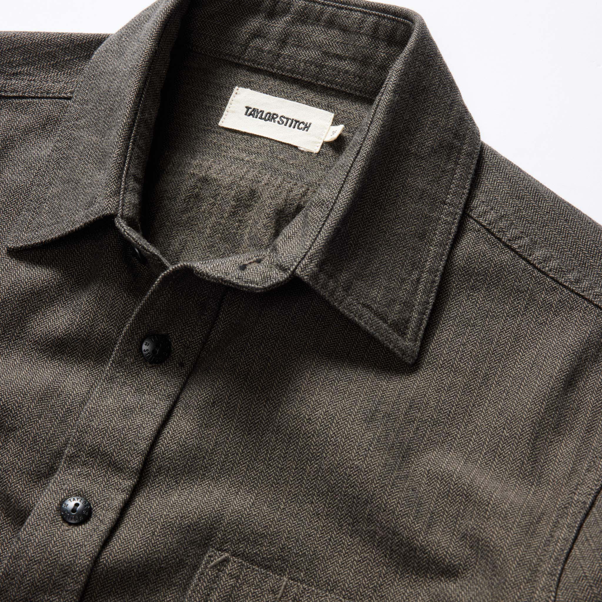 material shot of The Utility Shirt in Olive Broken Herringbone, Wovens by Taylor Stitch
