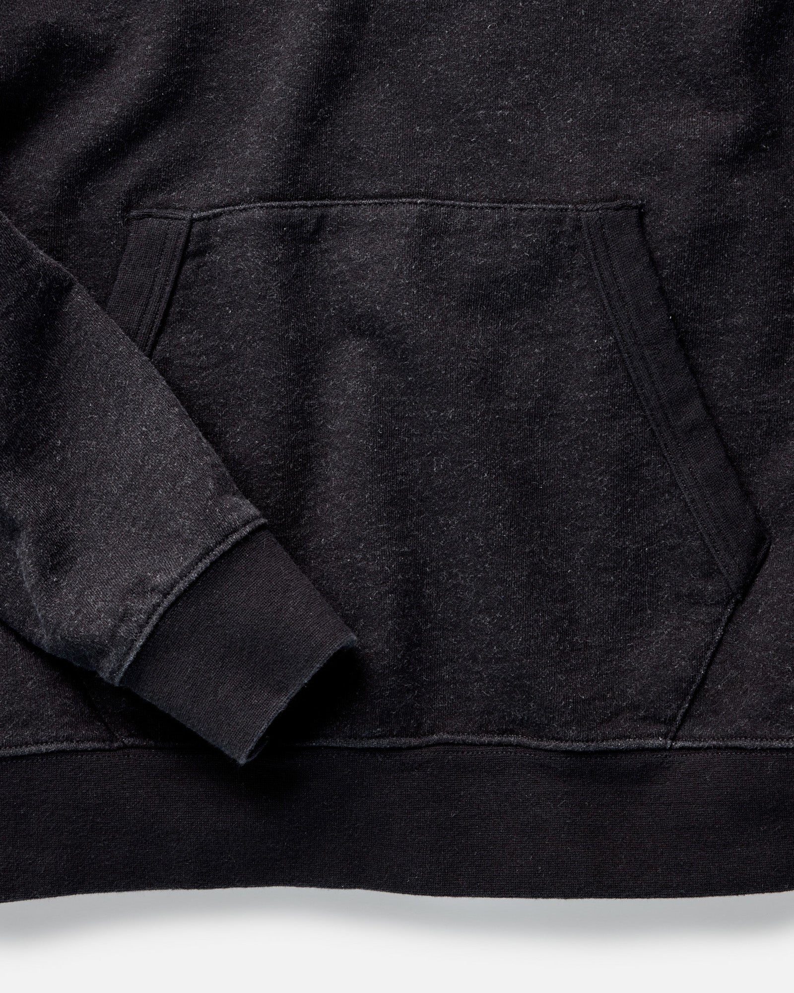 material shot of the hem on The Apres Hoodie in Black Indigo Terry, Knits by Taylor Stitch
