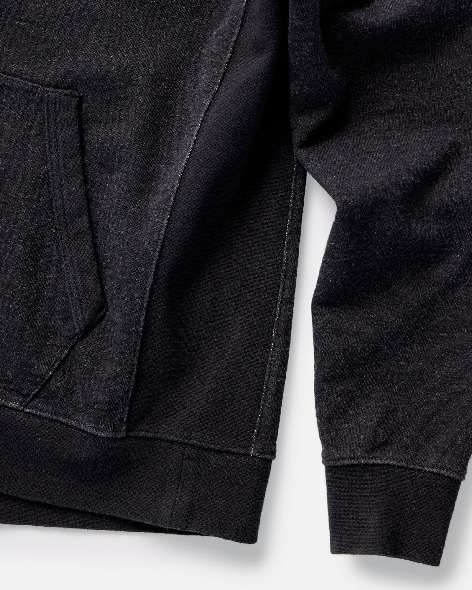 material shot of the sleeves on The Apres Hoodie in Black Indigo Terry, Knits by Taylor Stitch
