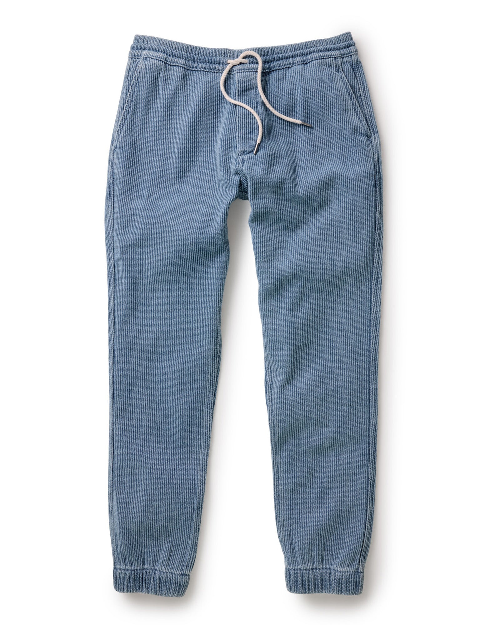 material shot of the pocket on The Apres Pant in Washed Indigo Sashiko, Bottoms by Taylor Stitch