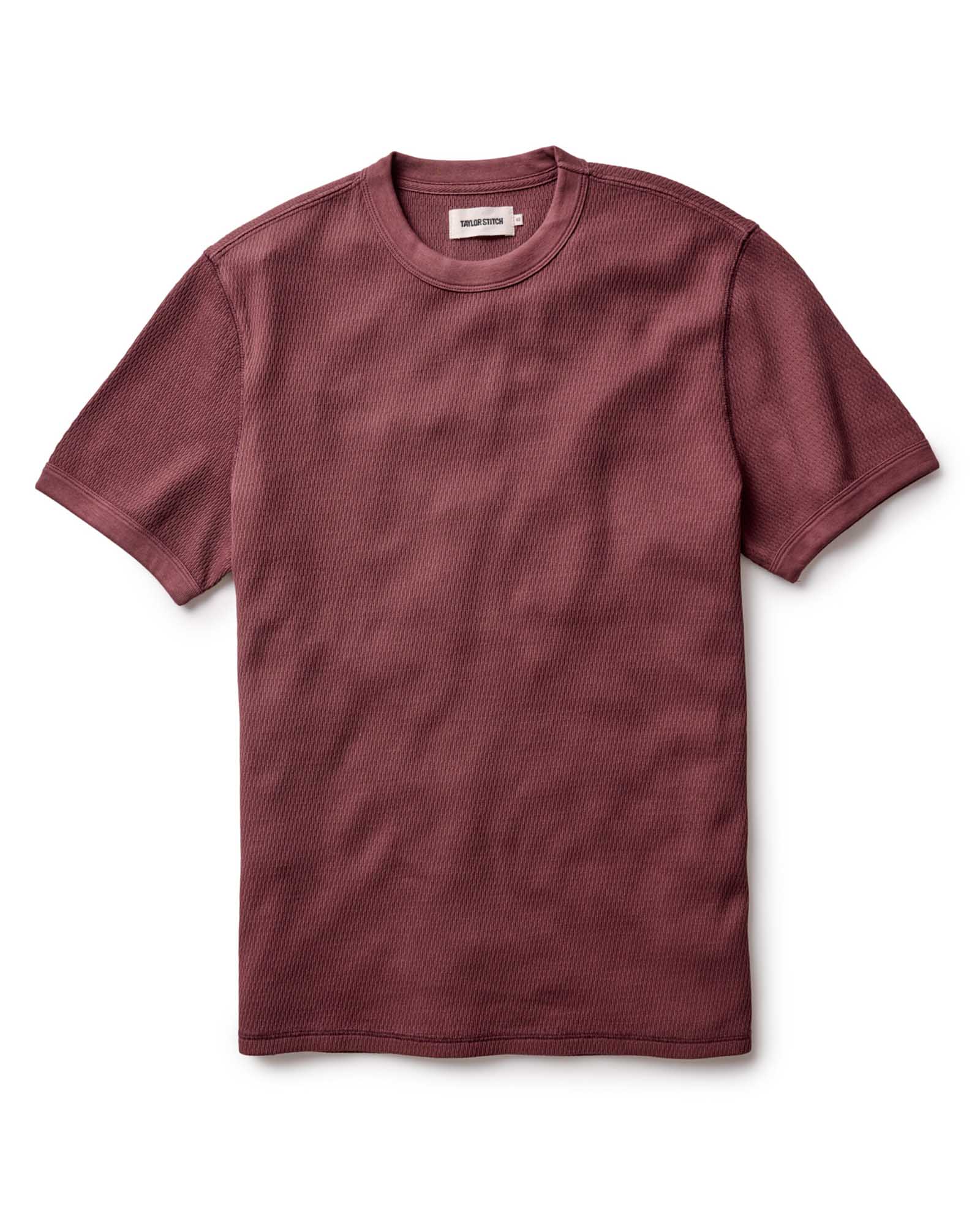 flatlay of The Organic Cotton Short Sleeve Crew in Burgundy Waffle, Knits by Taylor Stitch