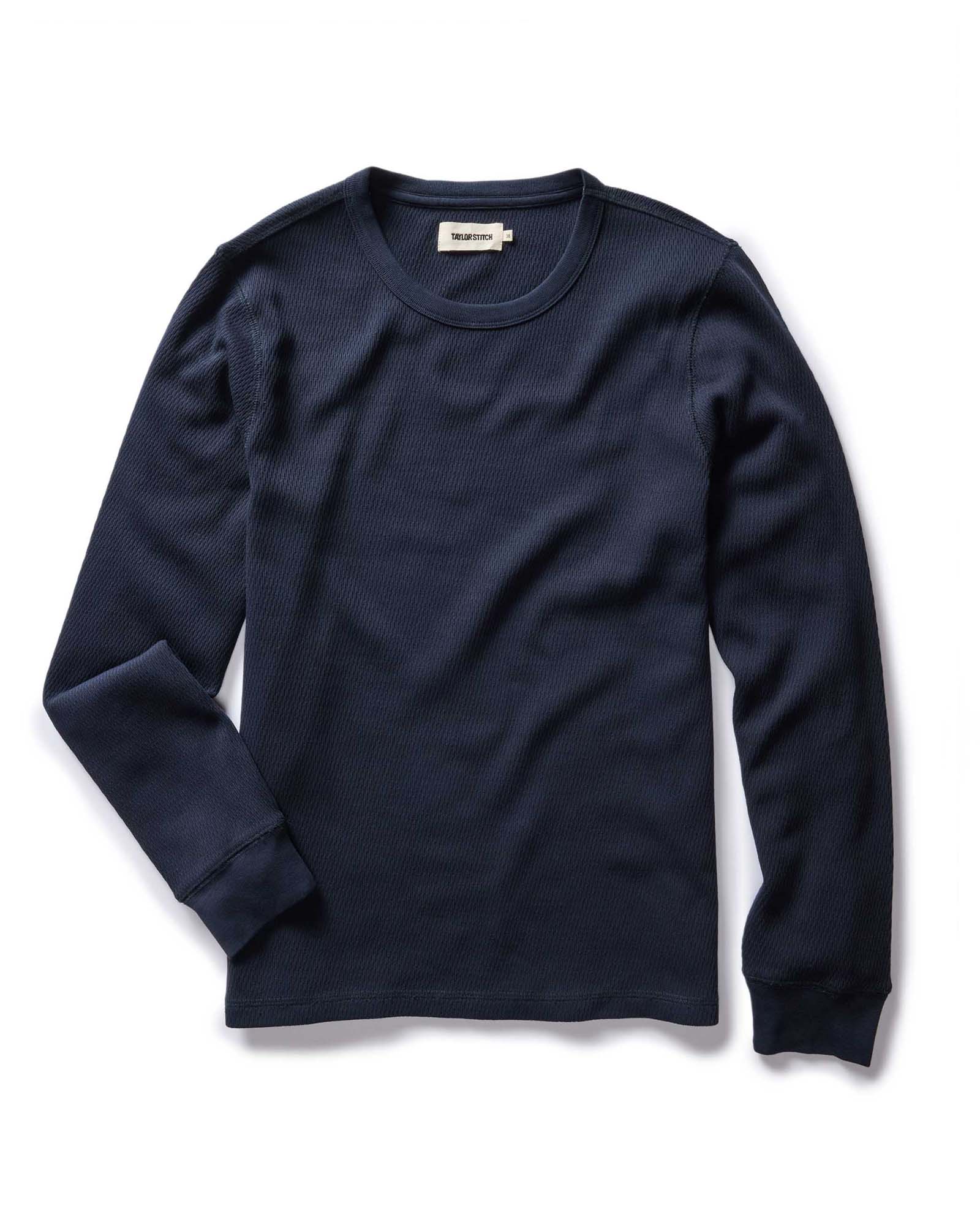 flatlay of The Organic Cotton Waffle Crew Dark Navy, Knits by Taylor Stitch