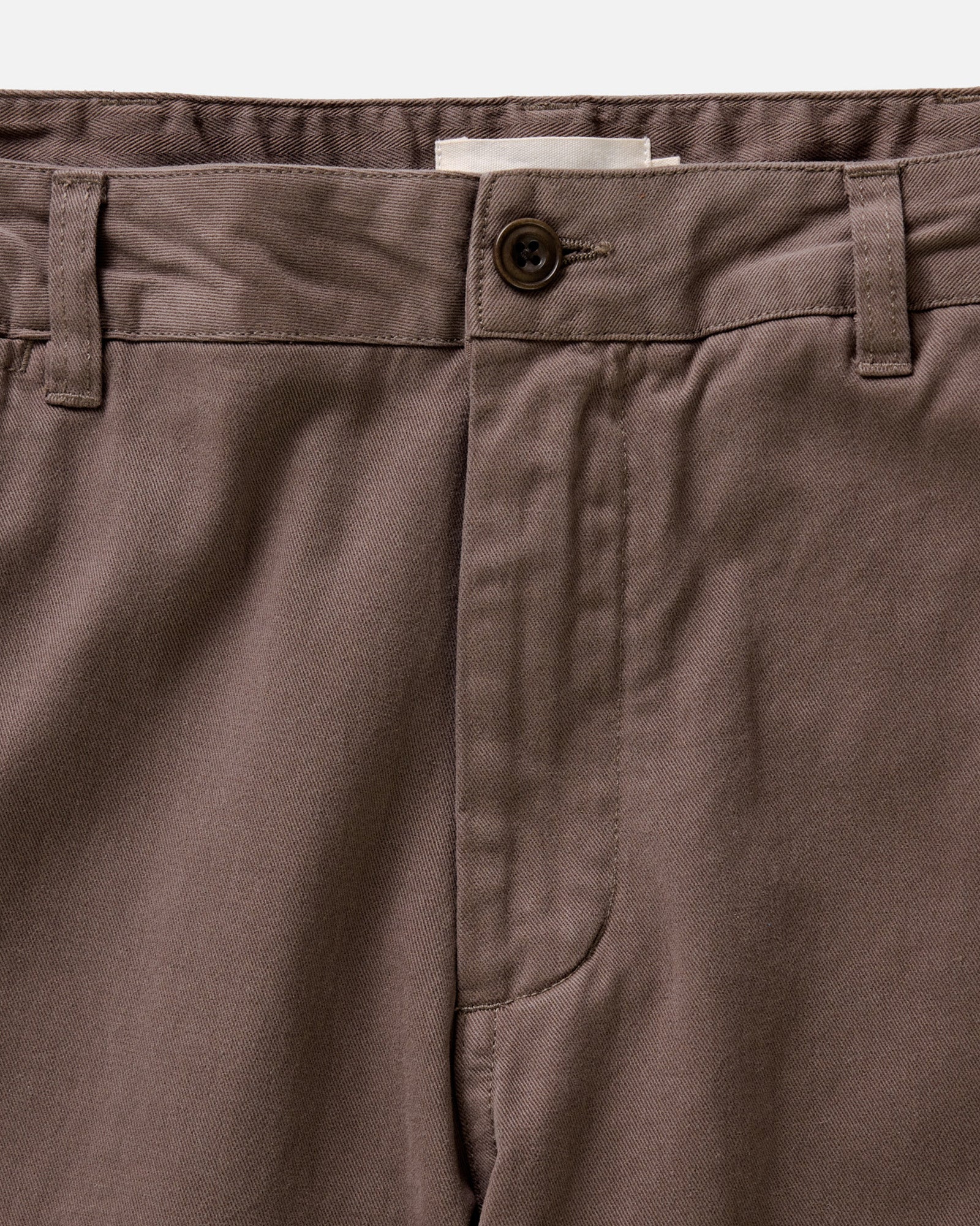 material shot of the waistband on The Slim Foundation Pant in Organic Espresso, Bottoms by Taylor Stitch