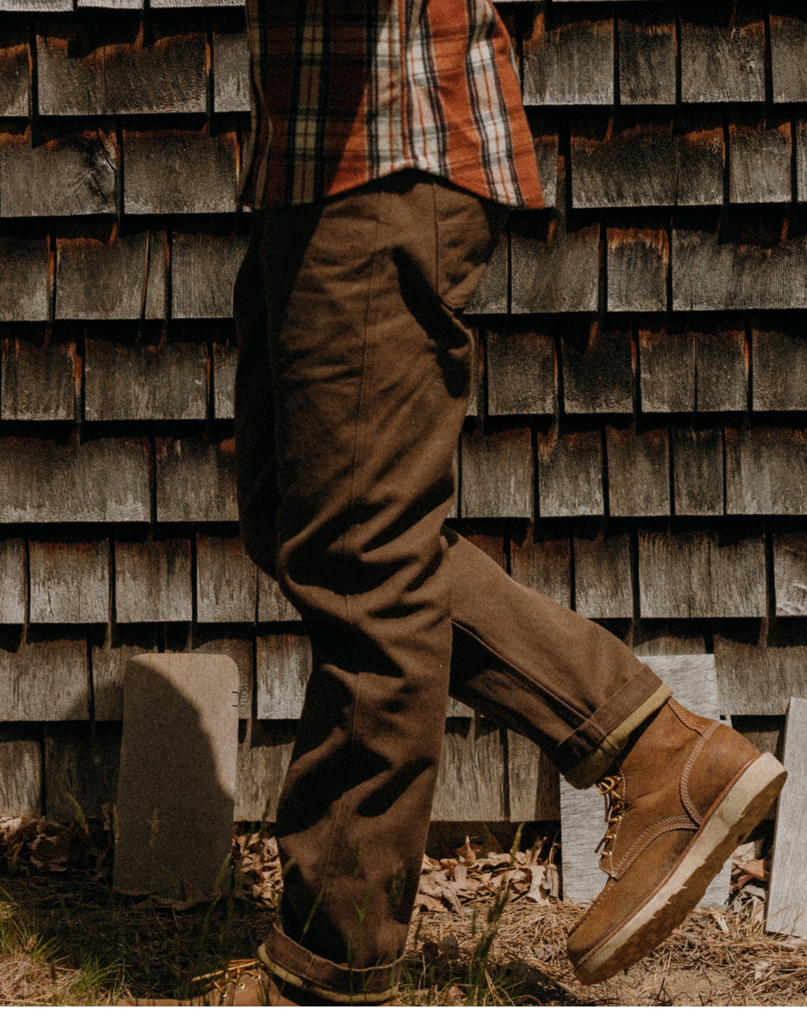 fit model showing off the cuffs on The Camp Pant in Aged Penny Chipped Canvas, Bottoms by Taylor Stitch
