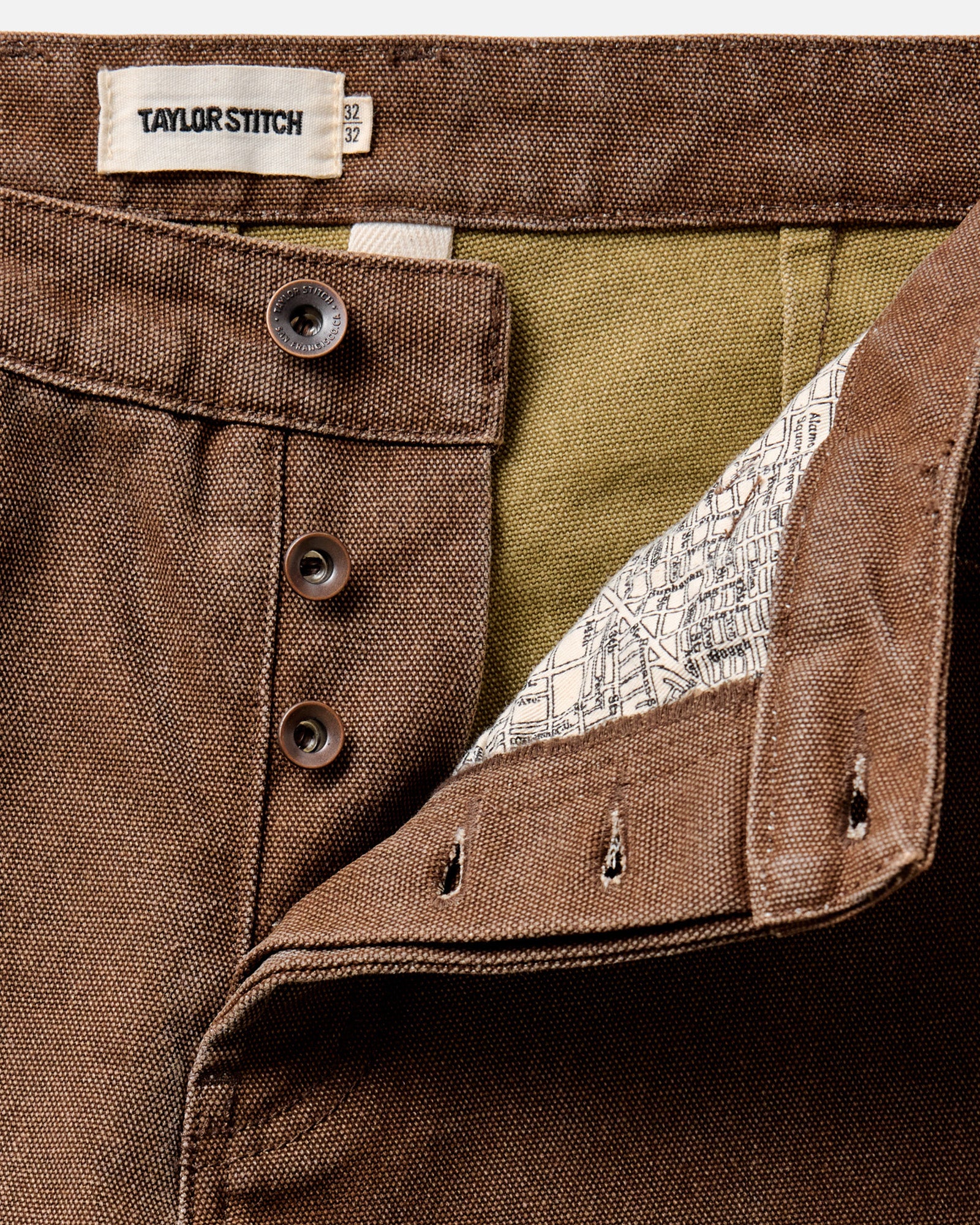 flatlay of The Camp Pant in Aged Penny Chipped Canvas, Bottoms by Taylor Stitch