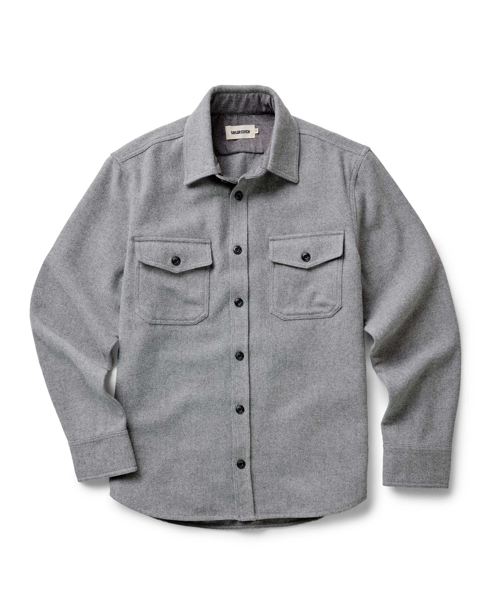 flatlay of The CPO Shirt in Heather Ash Twill, Wovens by Taylor Stitch