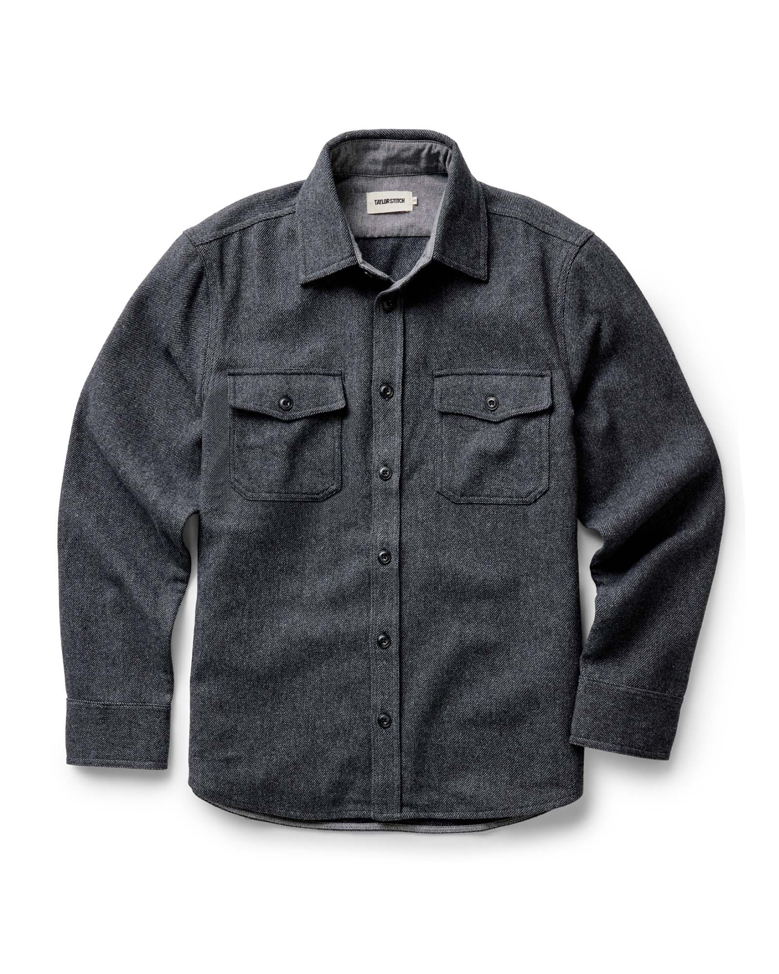 flatlay of The CPO Shirt in Heather Slate Twill, Wovens by Taylor Stitch