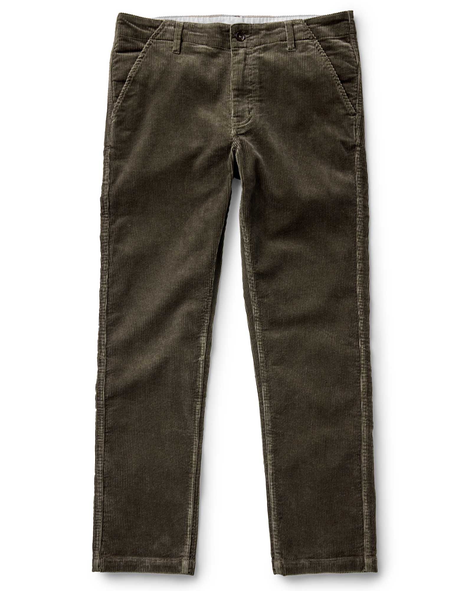 flatlay of The Carnegie Pant in Fatigue Olive Corduroy, Bottoms by Taylor Stitch