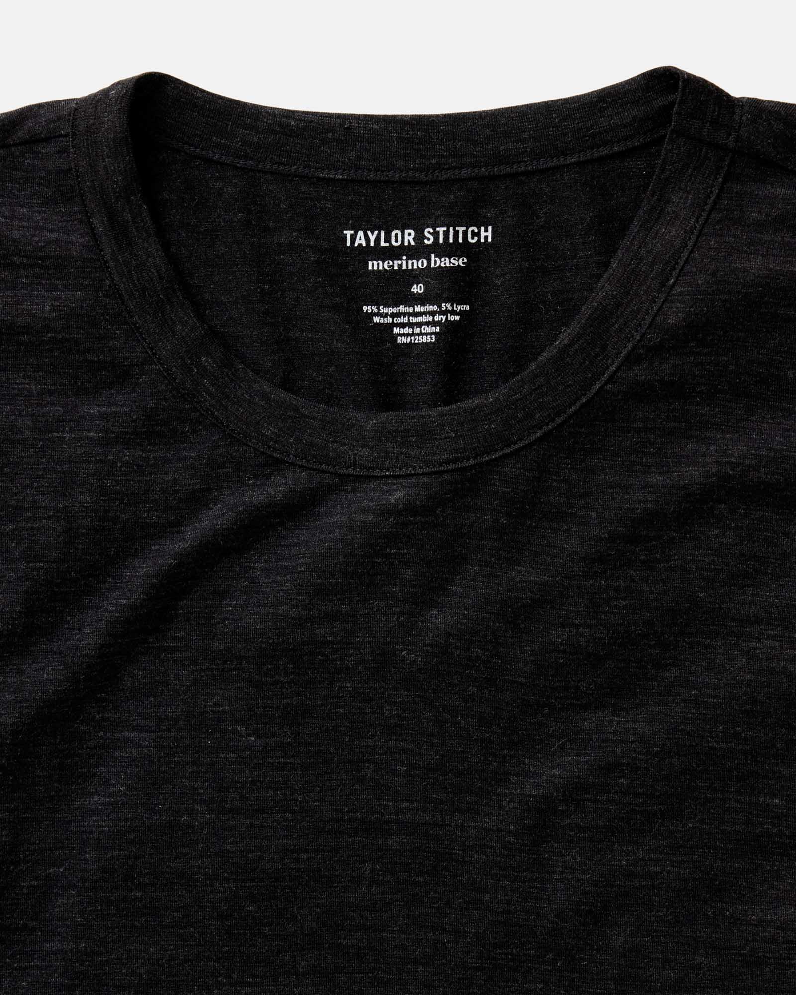 material shot of the collr on The Merino Long Sleeve Tee in Heather Black, Knits by Taylor Stitch