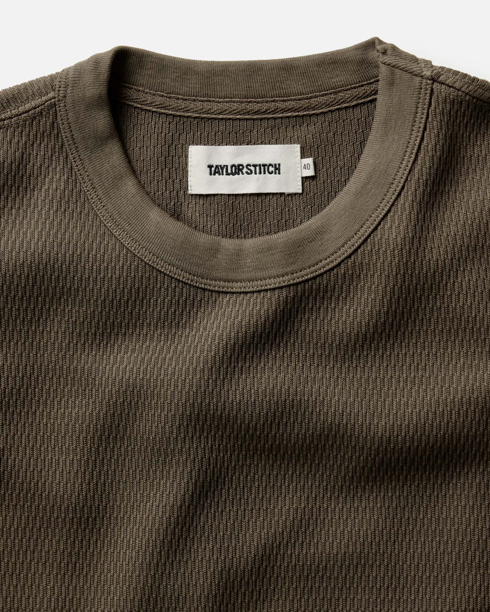 material shot of The Organic Cotton Short Sleeve Crew in Fatigue Olive Waffle, Knits by Taylor Stitch