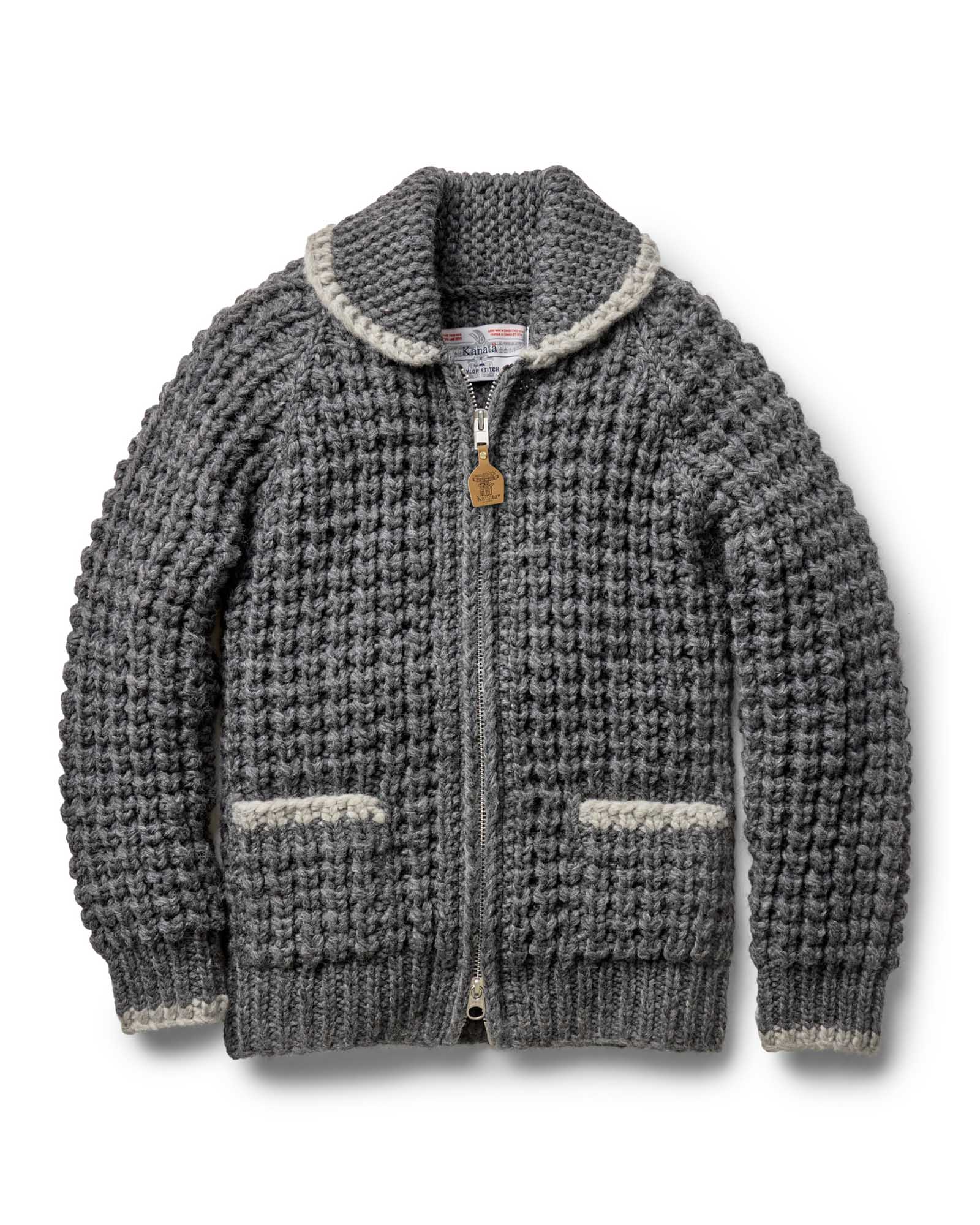 flatlay of The Seawall Hand-Knit Sweater in Heather Graphite, Knits by Taylor Stitch