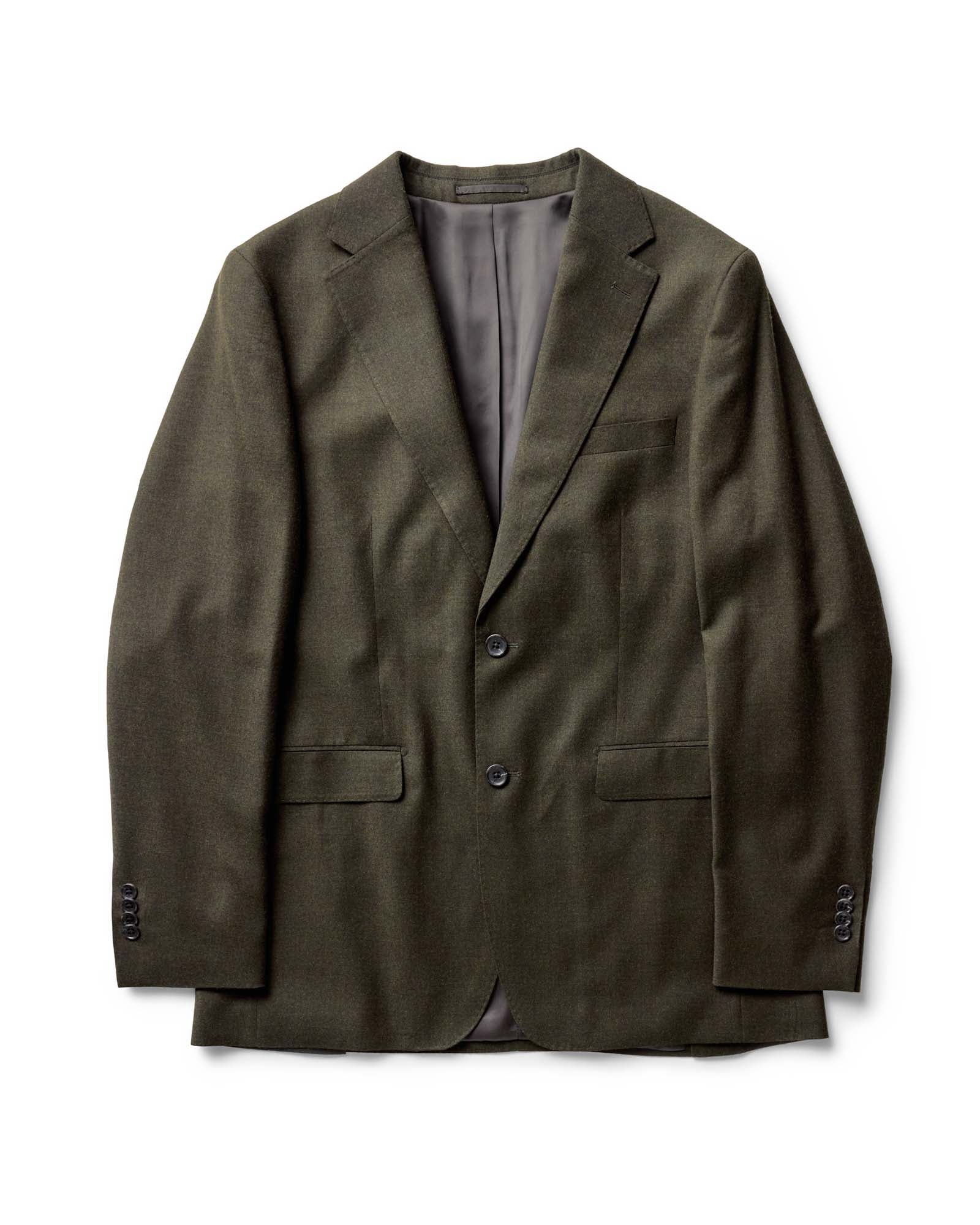 flatlay of The Stevens Sportcoat in Black Olive Wool Flannel, Outerwear by Taylor Stitch