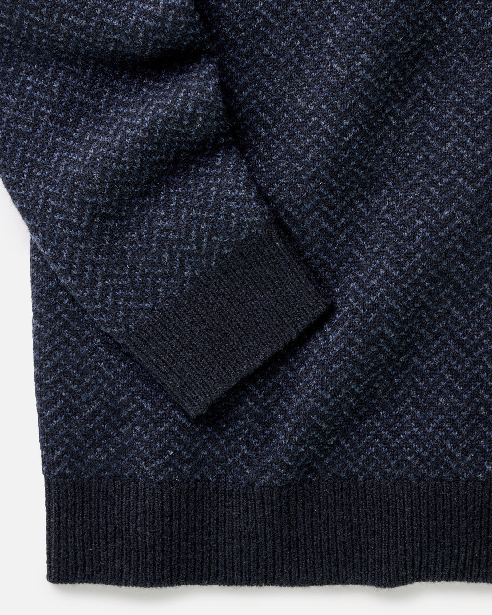 material shot of the cuff on The Eddy Crew in Heather Marine Herringbone, Knits by Taylor Stitch