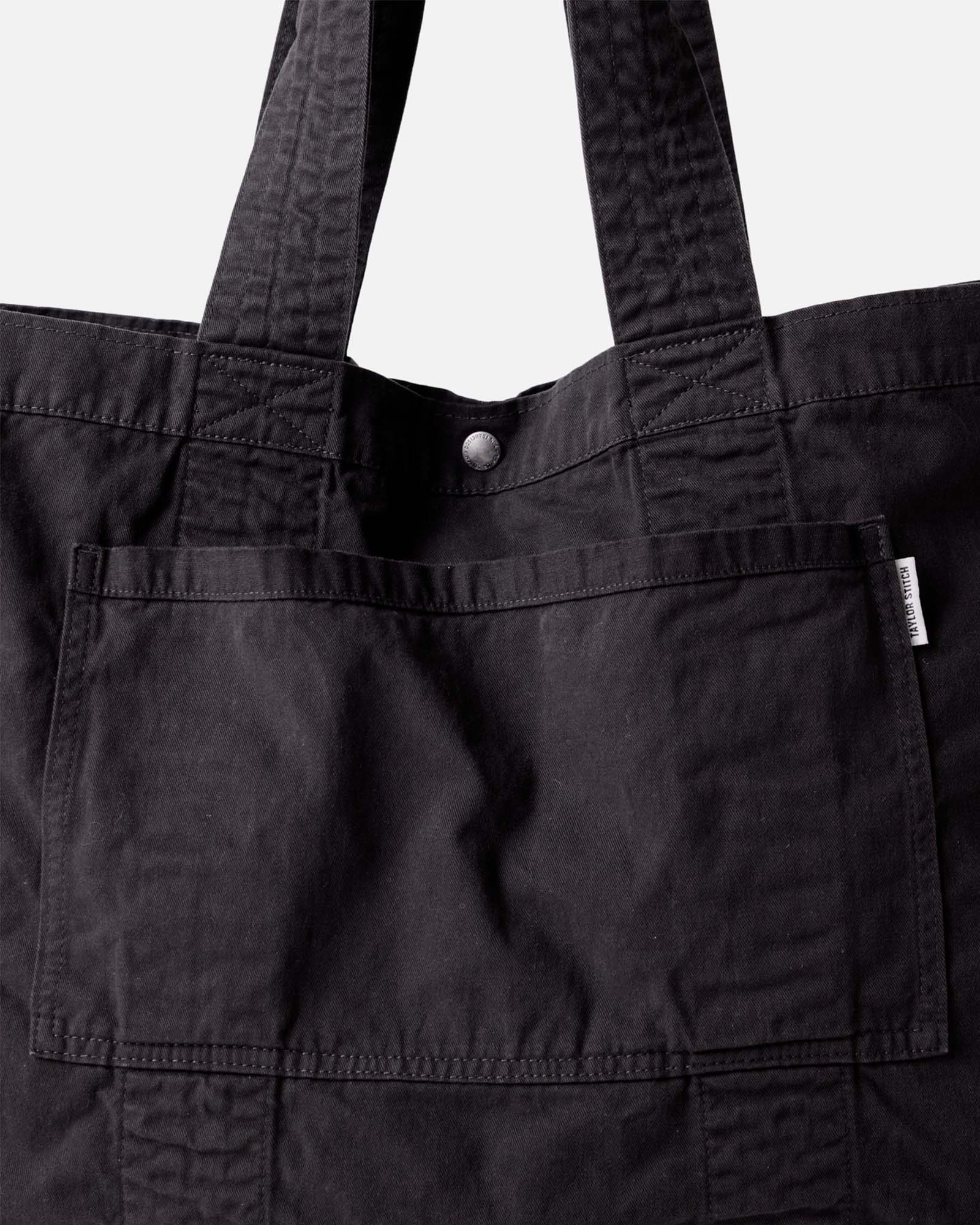 front image of the pocket on The Foundation Tote in Organic Faded Black, Accessories by Taylor Stitch