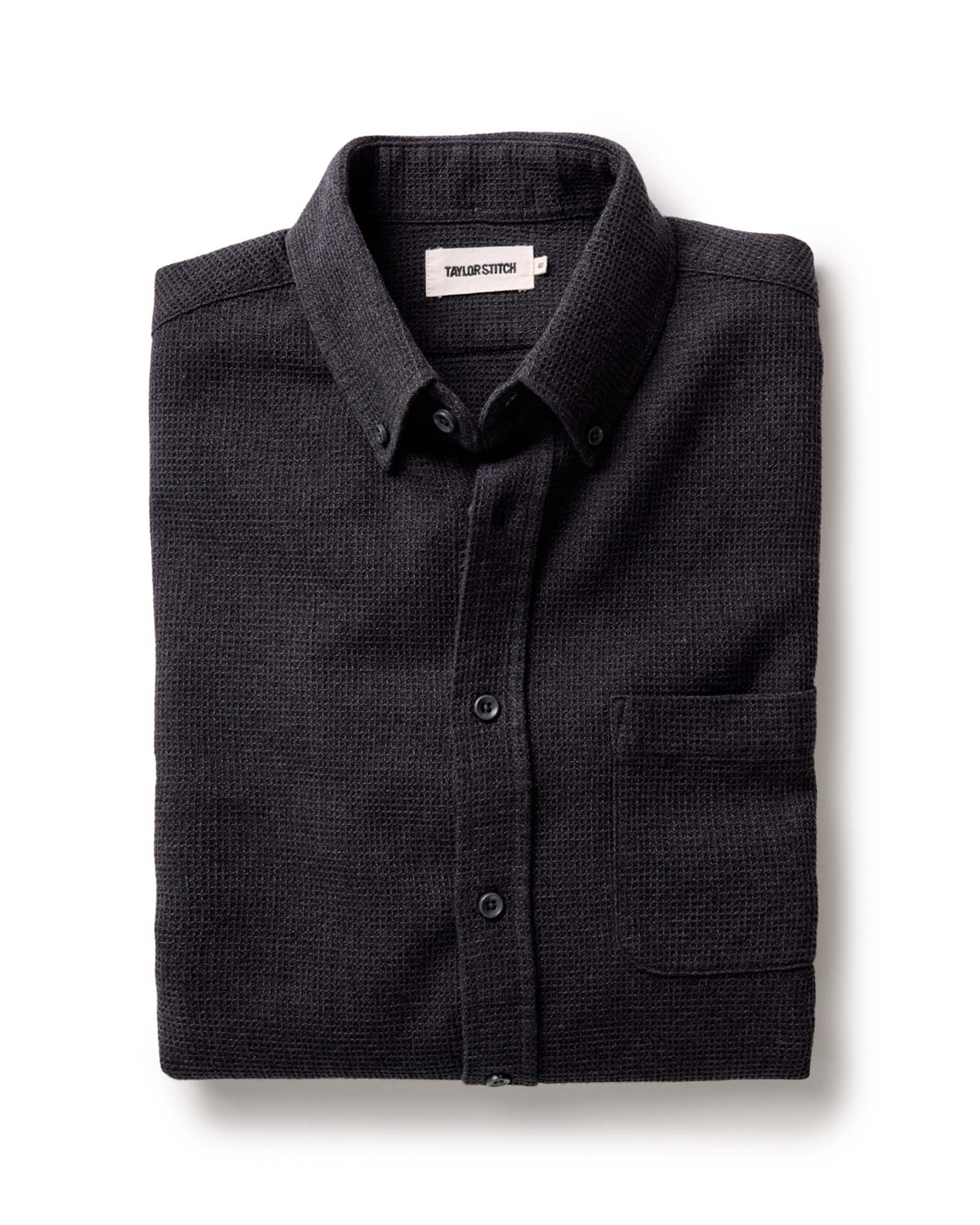 folded flatlay of The Jack in Coal Waffle, Wovens by Taylor Stitch