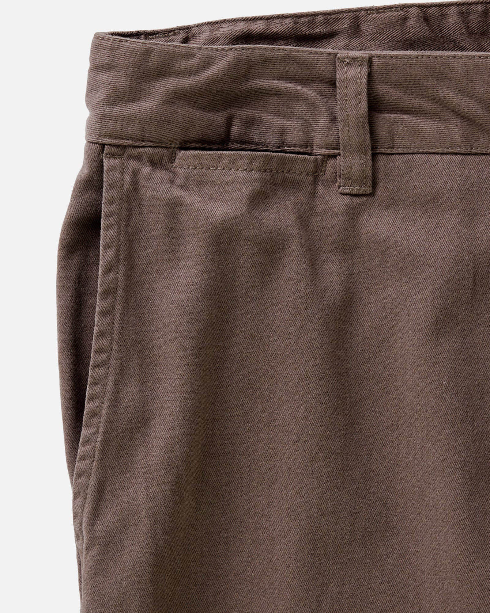 material shot of the belt loop on The Slim Foundation Pant in Organic Espresso, Bottoms by Taylor Stitch