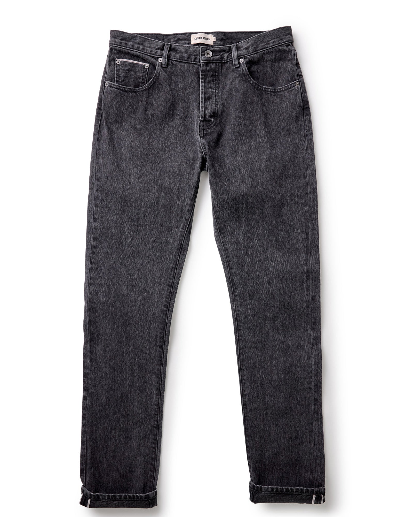 flatlay of The Slim Jean in Washed Black Organic Slub Selvedge, Bottoms by Taylor Stitch