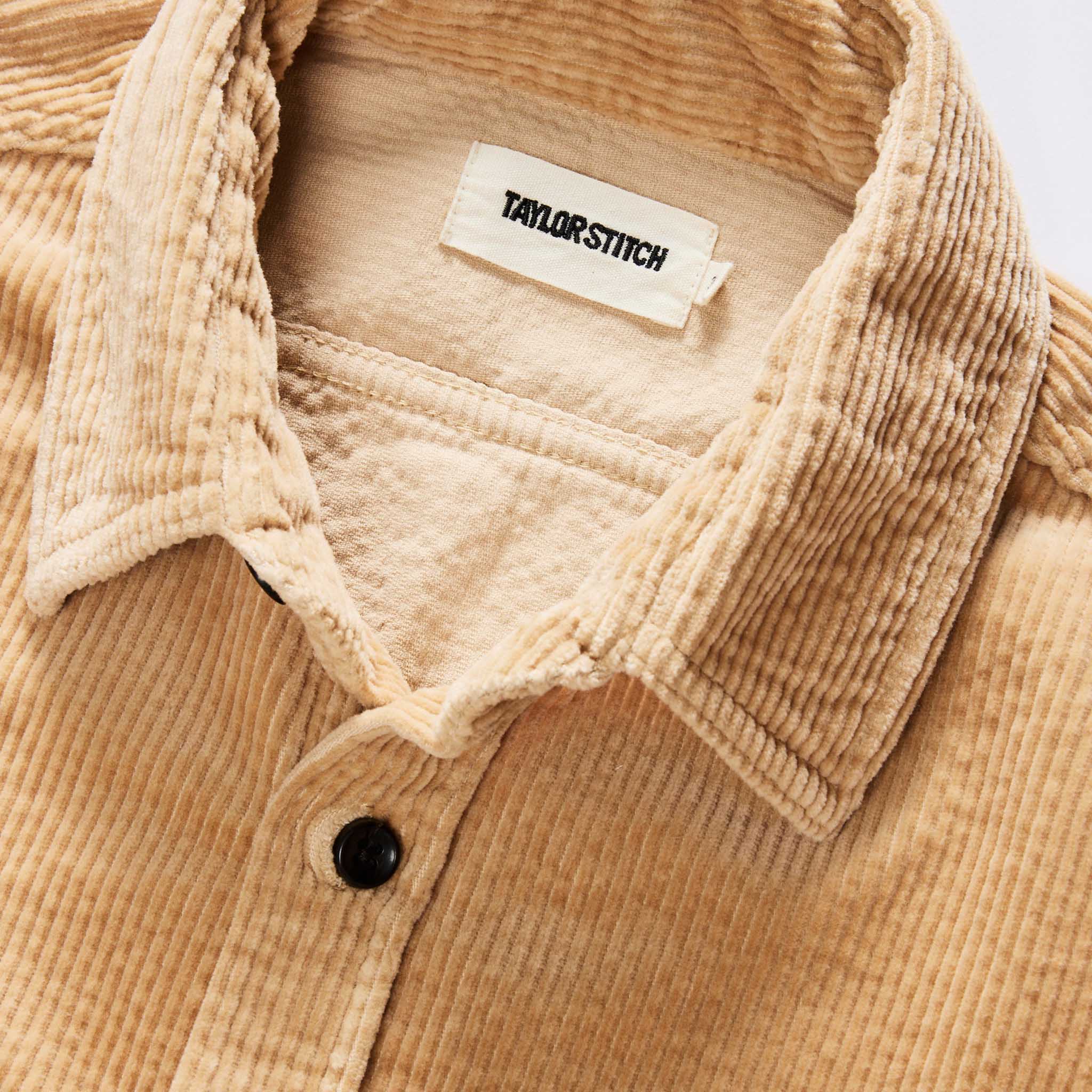 material shot of the collar on The Utility Shirt in Camel Corduroy, Wovens by Taylor Stitch
