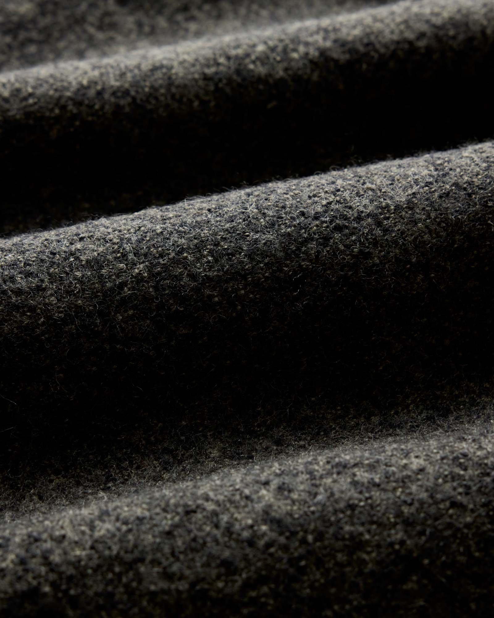 material shot of the fabric on The Connor Overshirt in Heather Olive Boucle, Wovens by Taylor Stitch