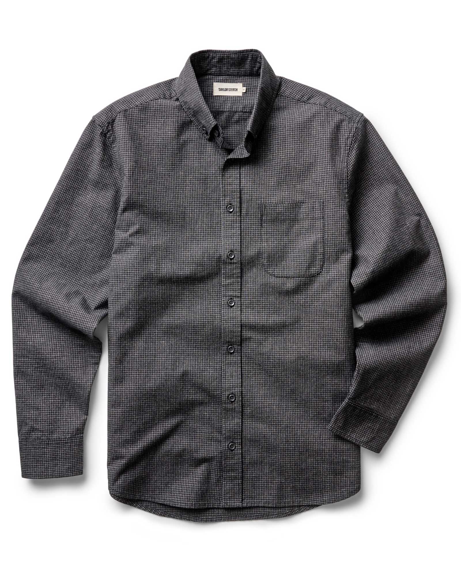 flatlay of The Jack in Coal Jaspe Check Oxford, Wovens by Taylor Stitch