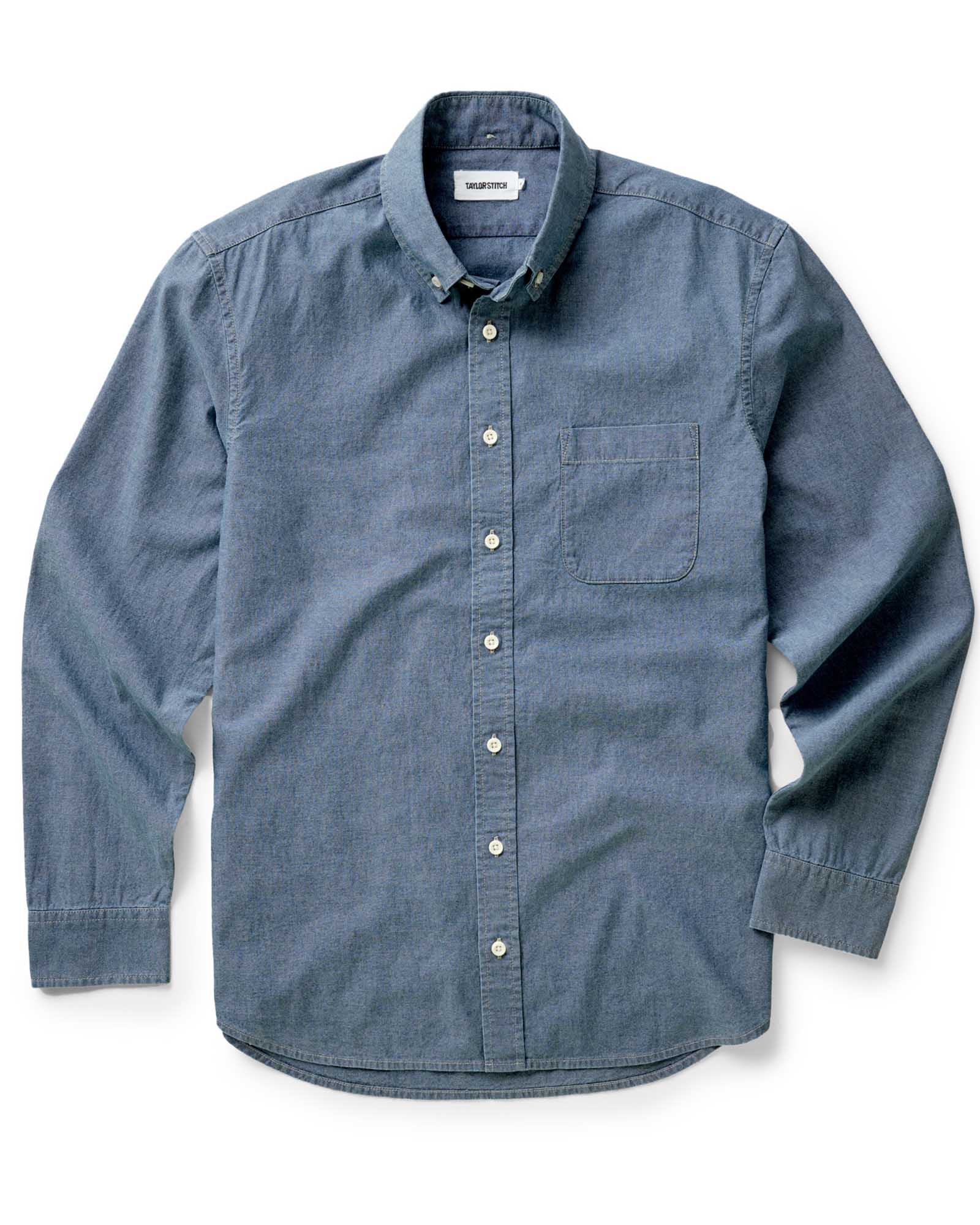 flatlay of The Jack in Washed Indigo Chambray, Wovens by Taylor Stitch