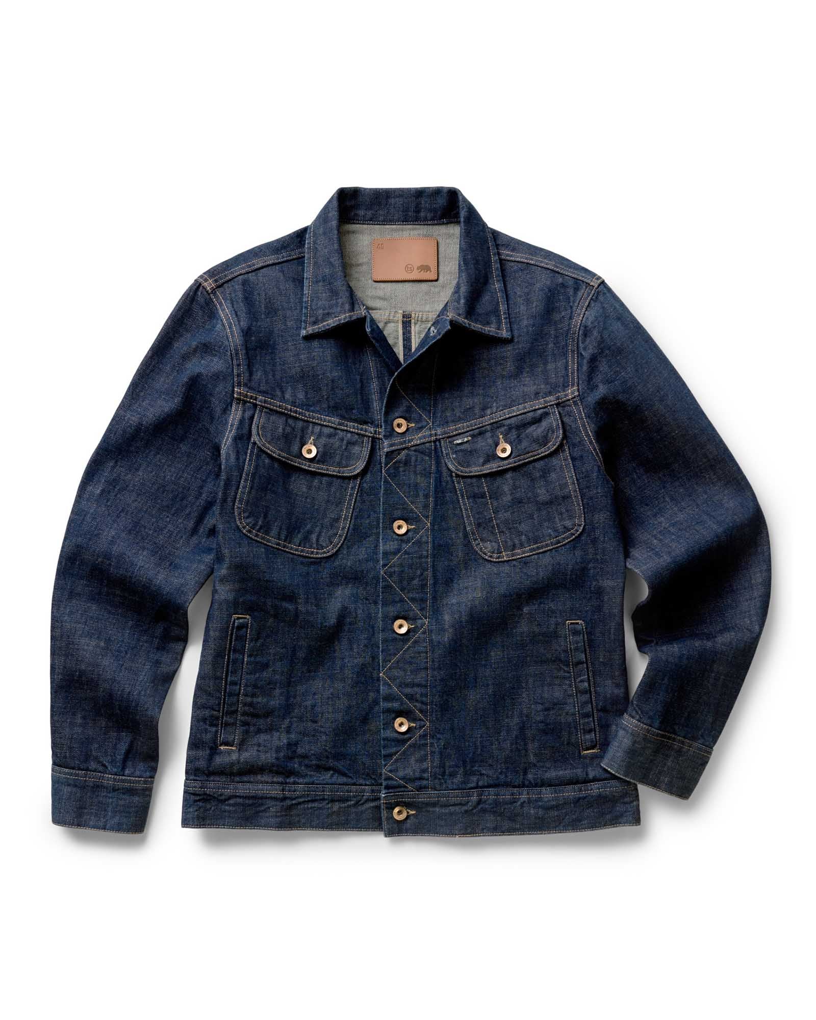 flatlay of The Long Haul Jacket in Rinsed Organic Selvedge, Outerwear by Taylor Stitch
