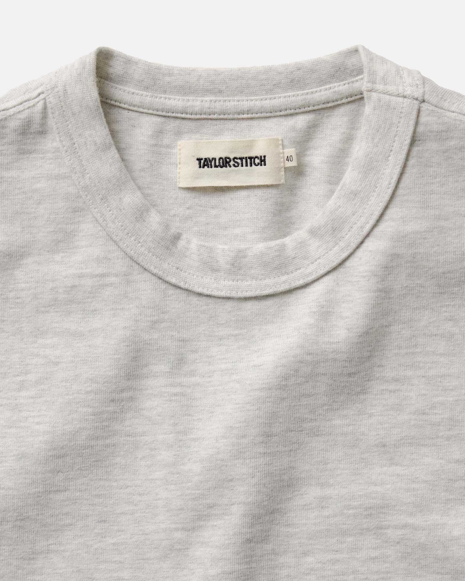 material shot of the collar on The Organic Cotton Shop Tee in Oat Twist, Knits by Taylor Stitch