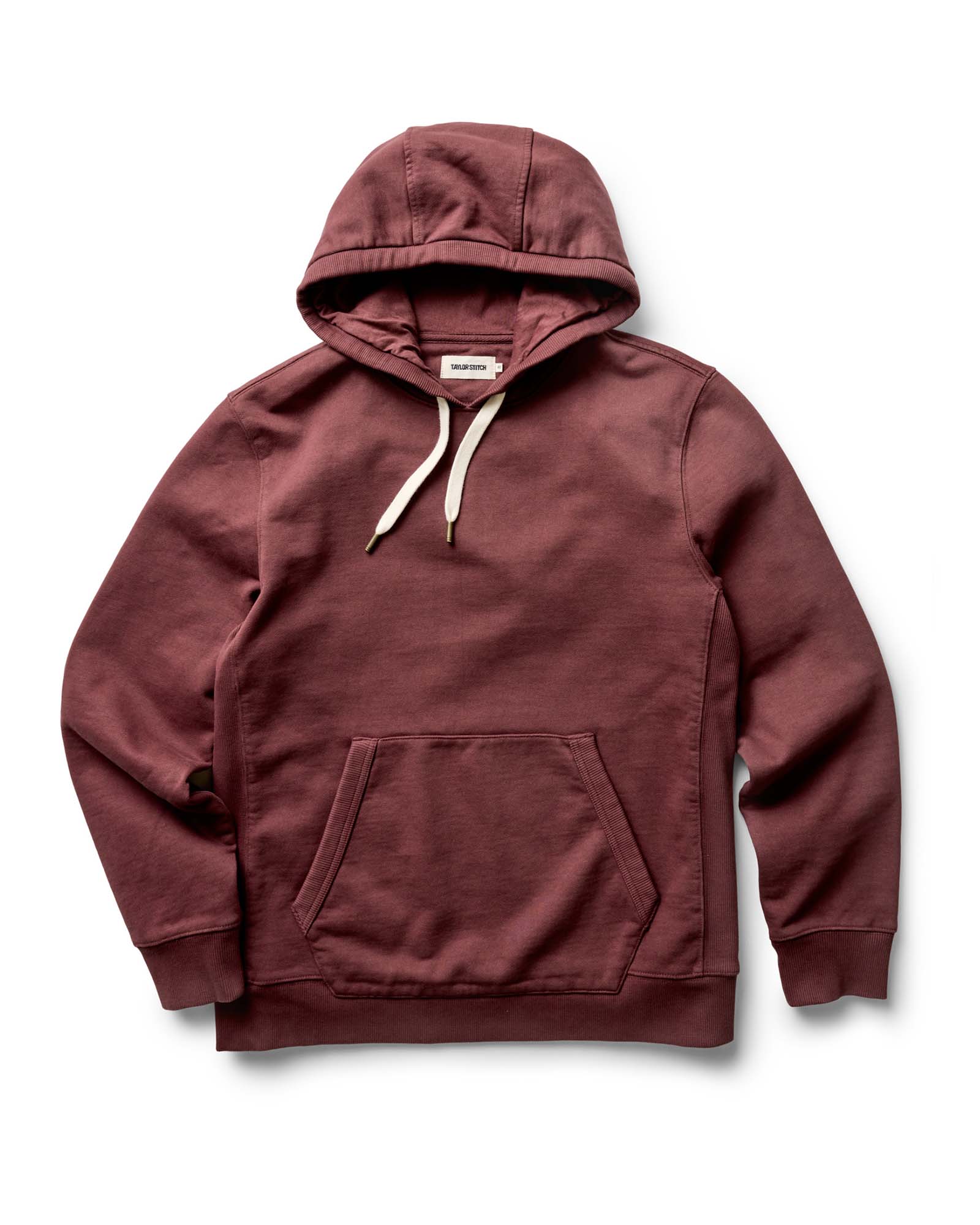 flatlay of The Shop Hoodie in Dried Cherry, Knits by Taylor Stitch